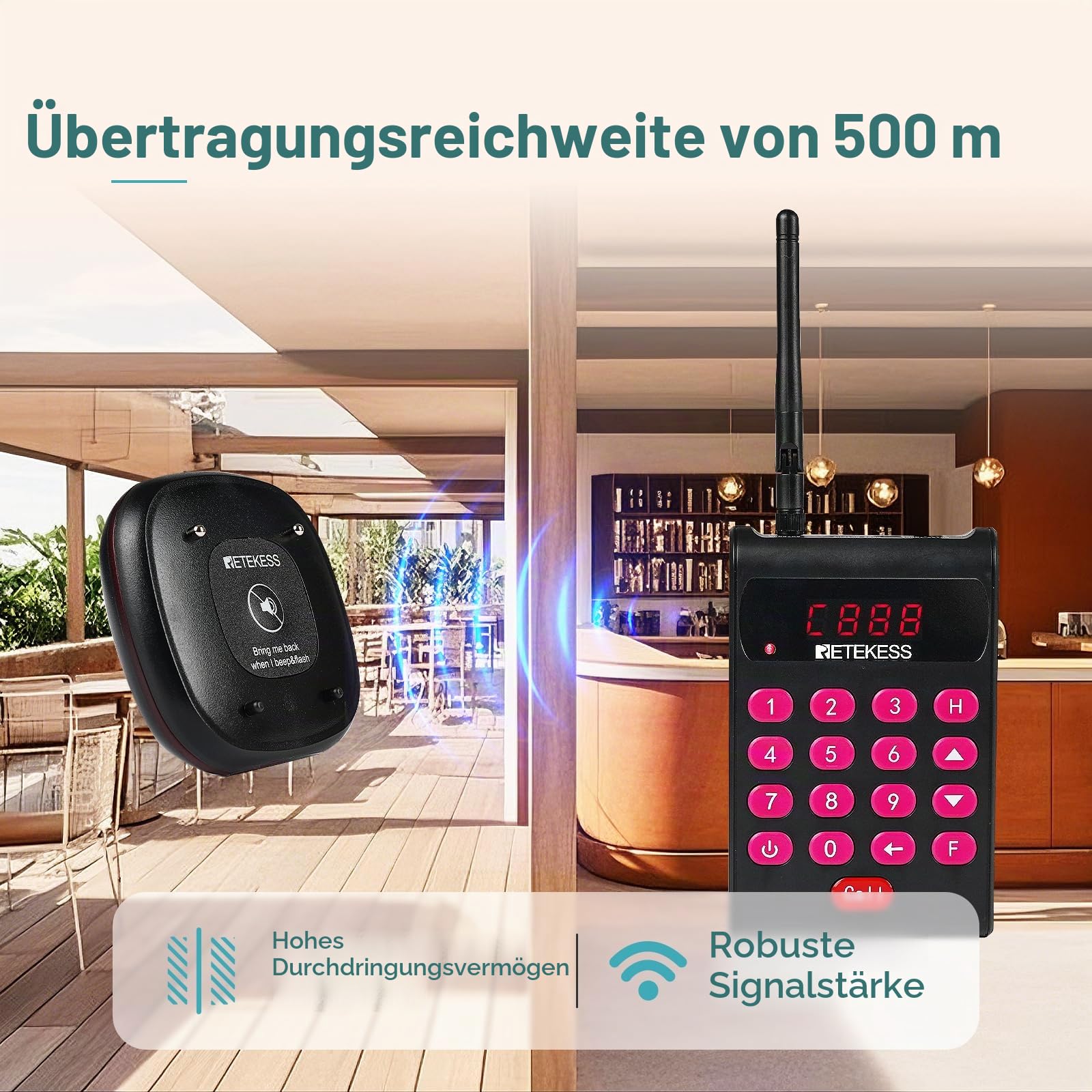 Retekess TD161 Pager Rufsystem, Restaurant Pager, 20 Pagers | für Café, Bar, Klinik, Draußen 500M, 300 mAh 20H, Plug-and-Play, 7 Anrufmodi, mit Stummschalttaste, Magnetisches Laden