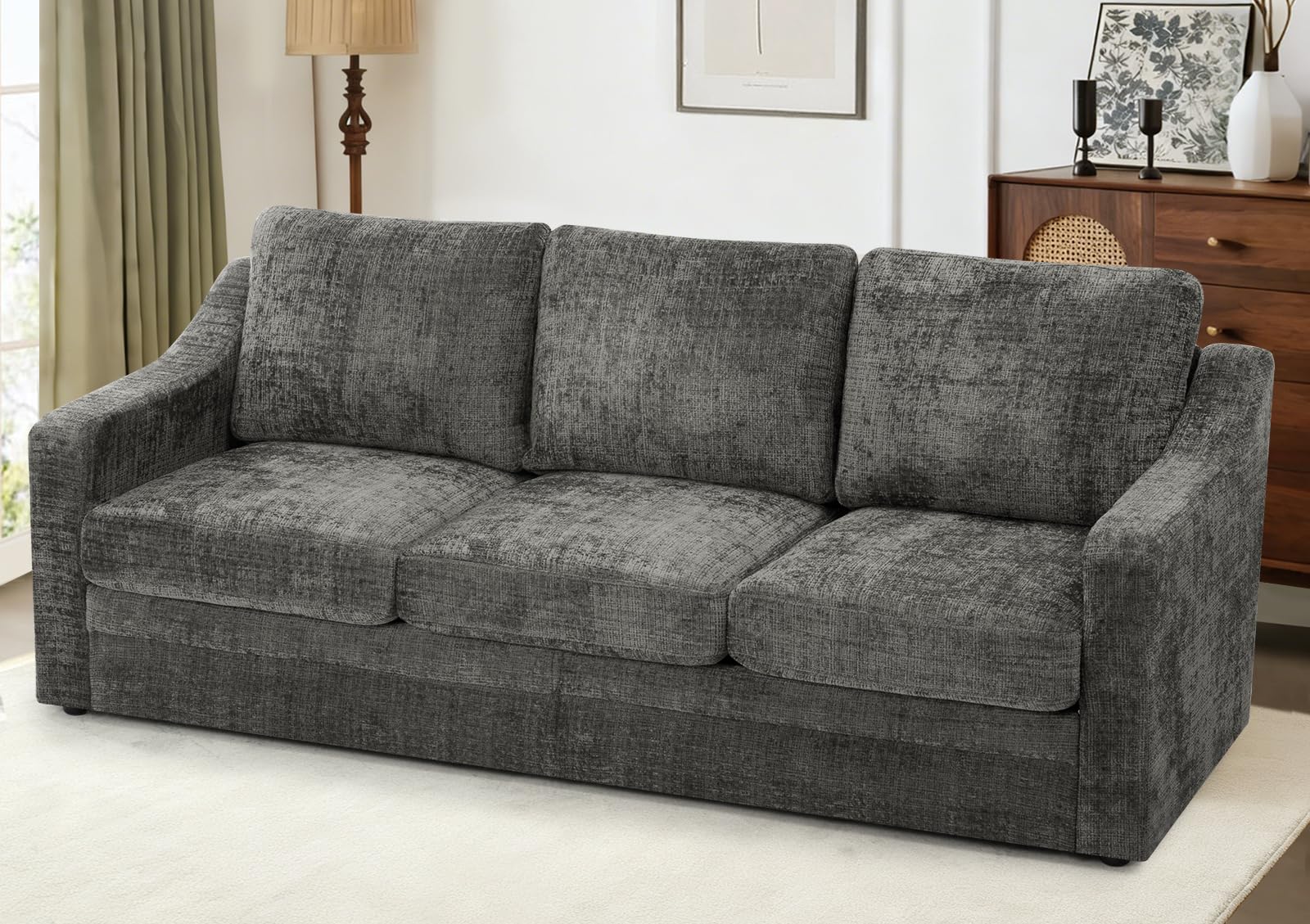 ACMEASE 83 Inches Chenille 3-Seat Sofa w/Comfortable Back Cushions, Modern Sofa w/Deep Seat Space, Upholstered 3 Seater Couch w/High Resiliency Foam