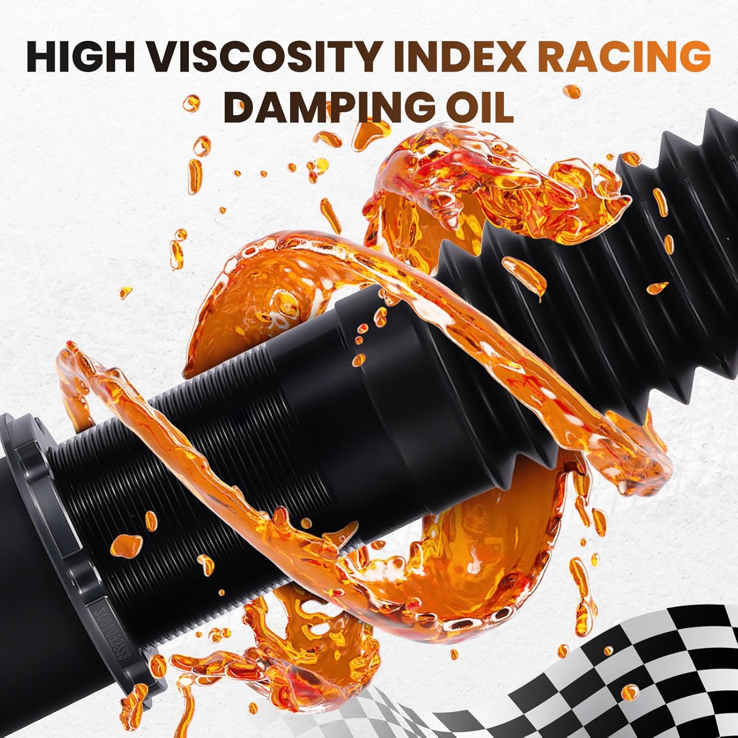 Image showing high viscosity index racing damping oil flowing around a coilover component.