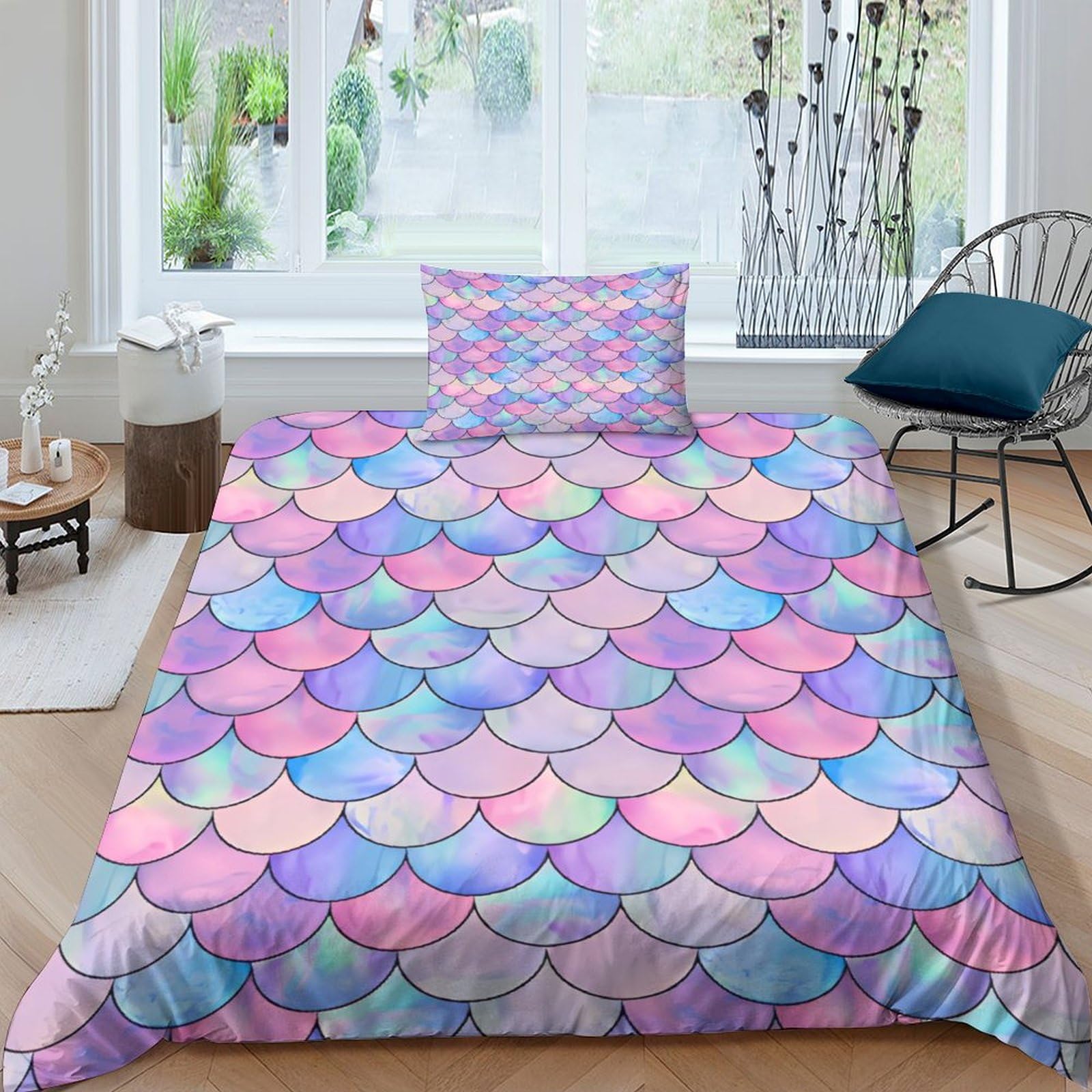 Housses de couettes 3D imprimé sirène 135x200cm microfibre lit 1 personne