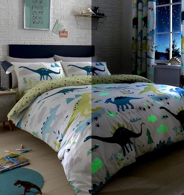 Bedlam Dino-Glow in The Dark Duvet Cover Set, Multicolour, Single
