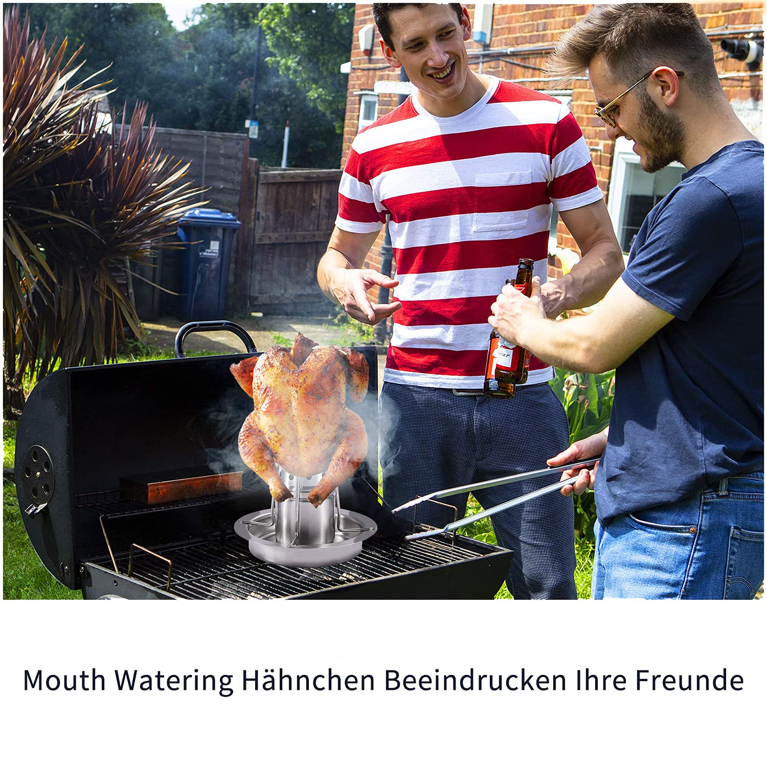 AMOZO Hähnchenbräter - Das Neue Edelstahl Hähnchenhalter - Bierdose Hähnchengriller - Geflügelbräter mit Aromabehälter (1)
