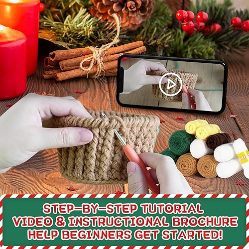 Miniatura 4 de LUWAZCY Kit de ganchillo de Navidad para principiantes, kits de inicio de ganchillo con tutoriales en video paso a paso, kit de ganchillo para