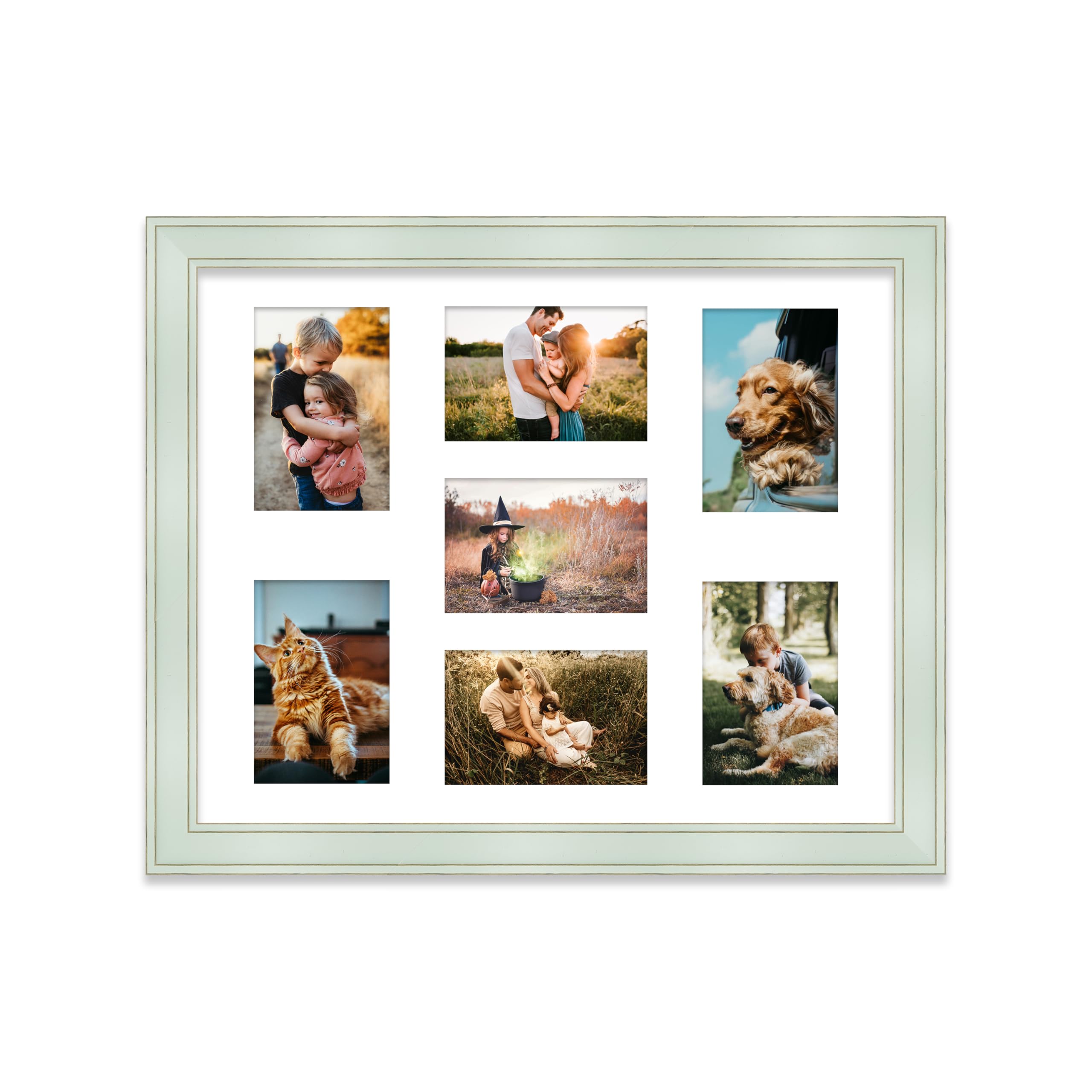 Multi Aperture Picture Frame - Holds 7 x 6x4 Photos - Sage Green, 20x16 - Wall Display, Portrait or Landscape Orientation, Photo Frame for Home Décor or Gifts