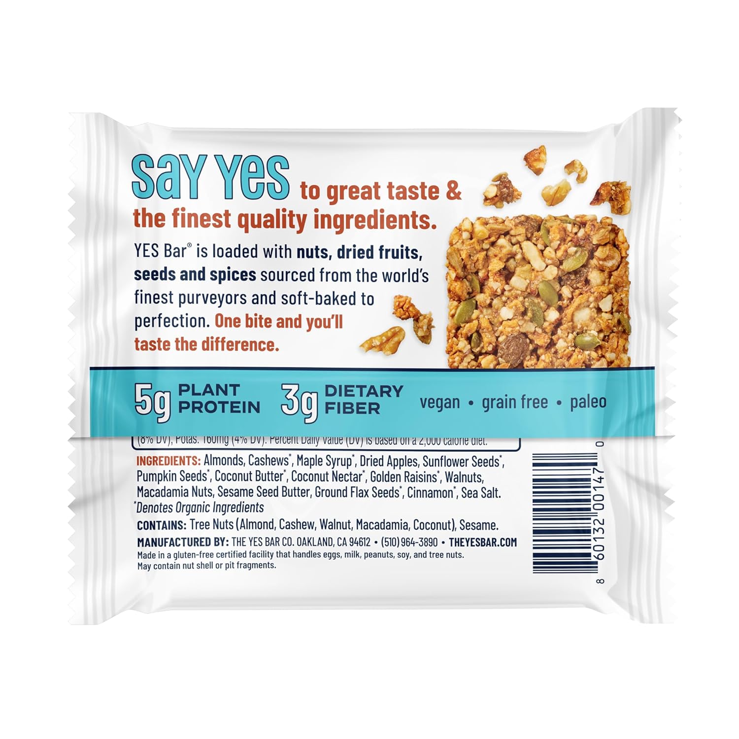 YES Nut Bars - Apple Cinnamon - Soft Chewy Healthy Snack Bars Made with Organic Maple Syrup – Vegan, Paleo, Gluten Free, No Refined Sugar, Dairy Free, Plant Based Protein, Low Sugar - 24 Count