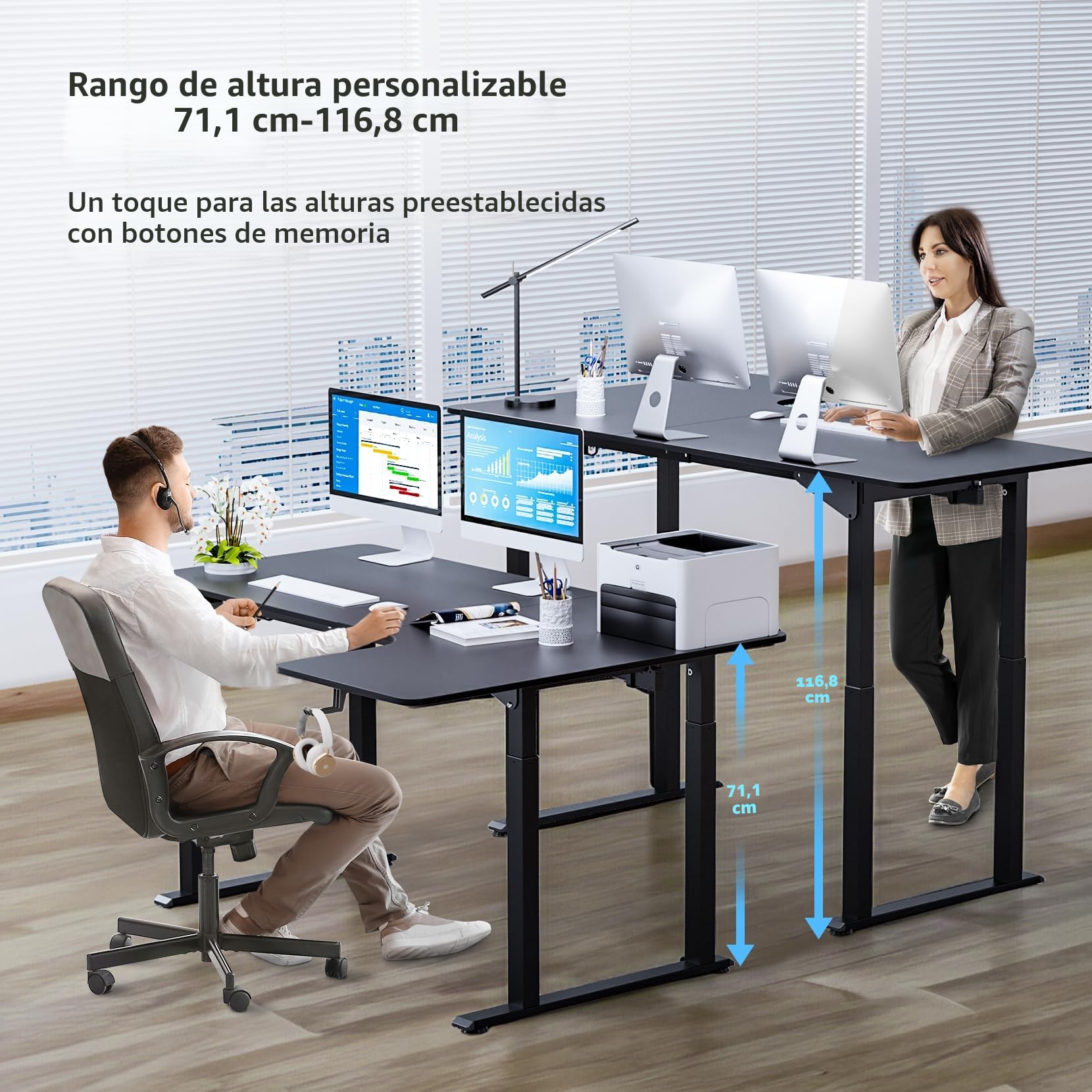 Dripex Escritorio Elevable Eléctrico 180x110cm, Mesa Escritorio Forma L, Standing Desk con 4 Patas, Escritorio Ajustable en Altura con Doble Moto, Tabla de Empalme, Negro