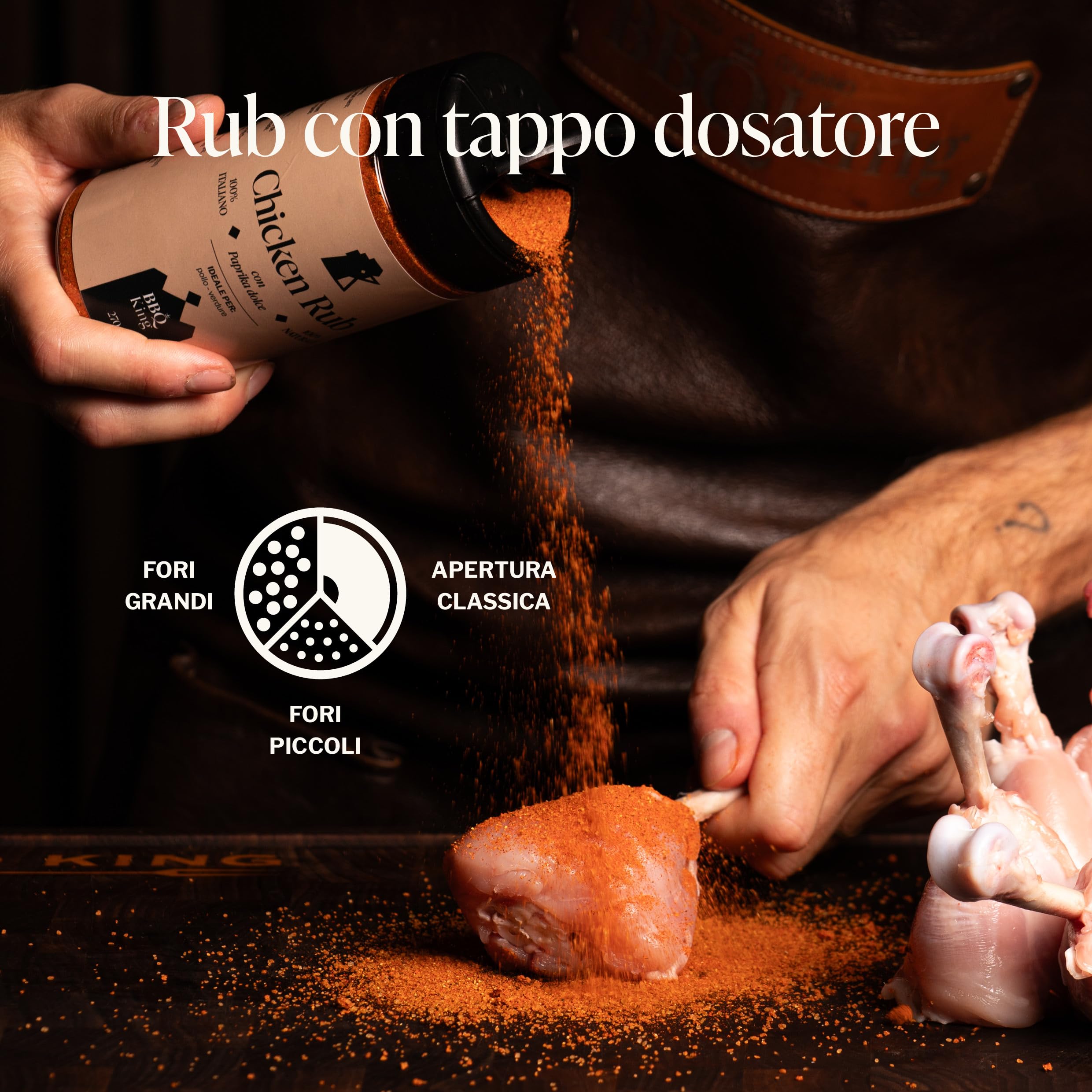 BBQ KING - Multi Pack Pitmaster Rub per Barbecue, 4 Confezioni da 215/250 Gr di Dry Rub Bbq, Miscela di Spezie 100% Made in Italy, 1 x Chicken Rub, 1 x Pork Rub, 1 x Ribs Rub e 1 x Cowboy Rub