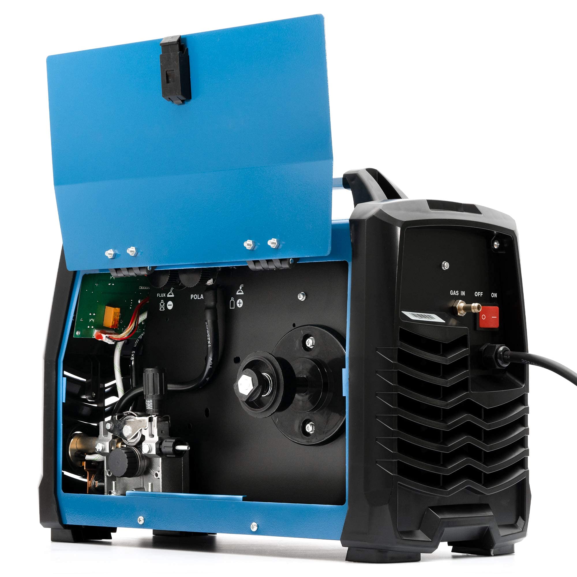 IPOTOOLS Spawarka MIG-185SYN MIG MAG – spawarka gazowa ochronna, 185 amperów, funkcja synergiczna, drut wypełniający i elektrody, E-Hand/cyfrowy wyświetlacz, IGBT / 230 V / 7 lat
