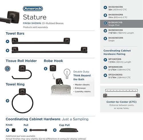 Vista 213 de Amerock Toallero negro mate – 7-9/16 pulgadas (7.559 in) de longitud – Soporte para toallas de baño y cocina Mate negro