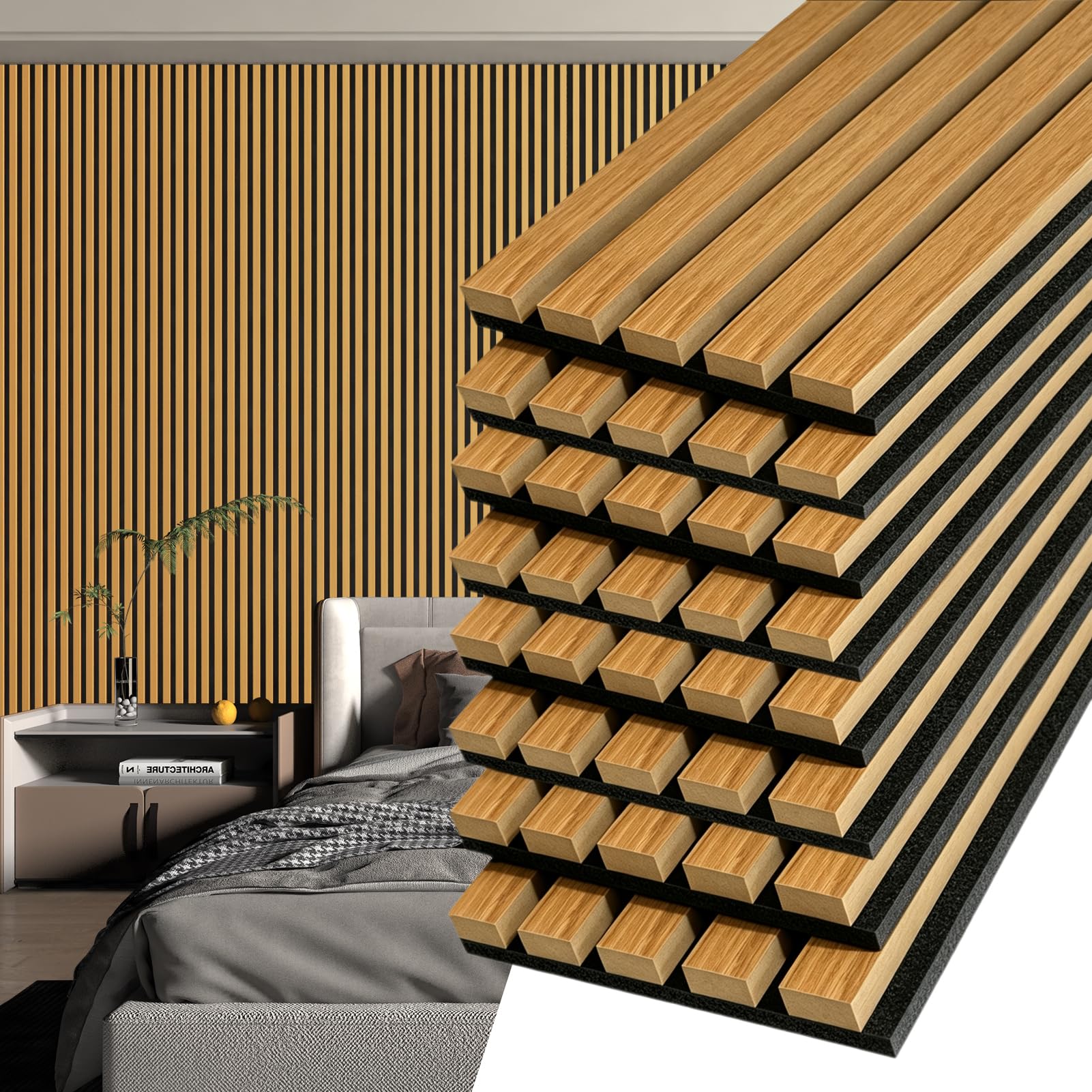 Art3d 8-Pack Fluted Acoustic Wood Slat Wall Panel, 107 x 8 Inch, Walnut