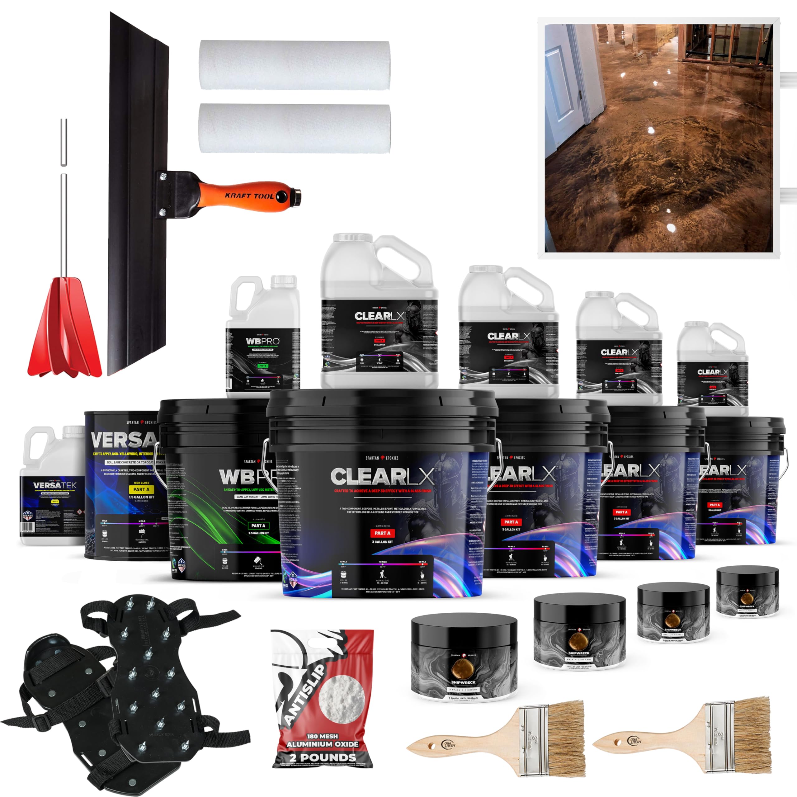 Spartan Epoxies Metallic Epoxy Kits for Concrete - Available in 300-420 sq ft, 350-490 sq ft, and 600-650 sq ft (Shipwreck, 600-650 ft²)