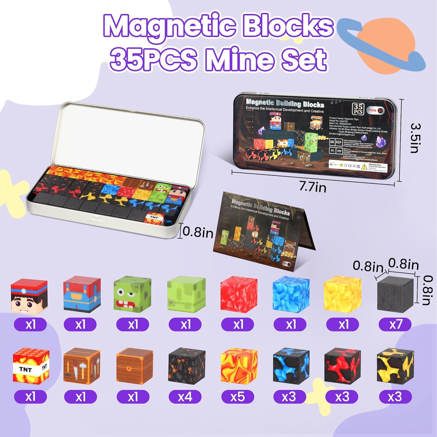 35PCS Magnetic Blocks Travel Set, Mini Magnetic Blocks Travel Toys for Kids Ages 3-5 4-8, Portable Magnet Cubes STEM Learning Toys with Portable Iron Storage Box Christmas Birthday Gifts