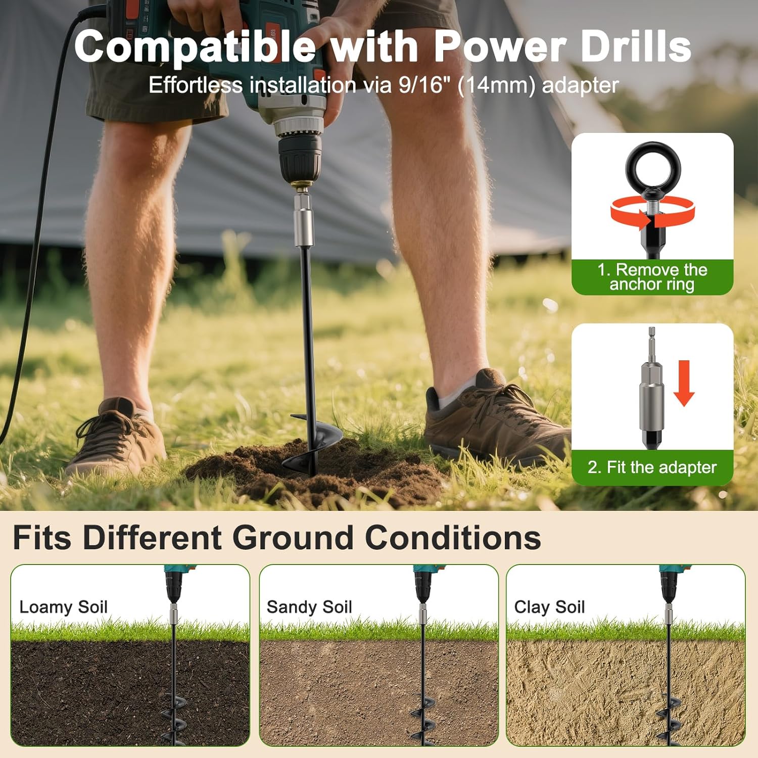 Housolution 18" Trampoline Stakes, 4 Pack Heavy Duty Ground Anchors with Safety Belts, Trampoline Accessories Resist High Wind, Ground Stakes for Camping Tents, Trampolines, Canopies, Swing Set, Shed