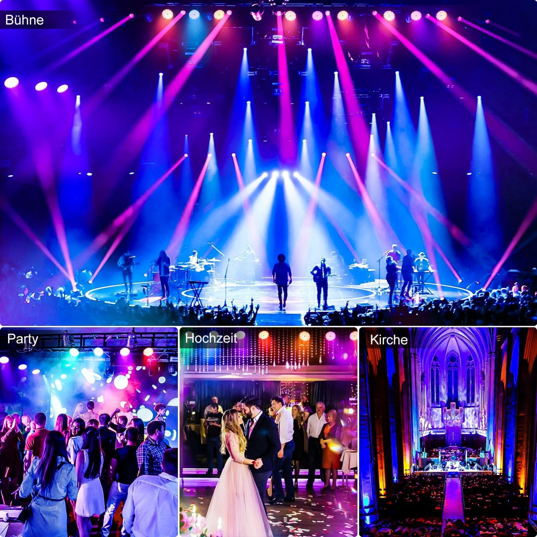 BETOPPER Discokugel LED 200W Par Bühnenlicht 54x4W mit RGBW 4-in-1 2P | DMX512 Leichte Stroboskop Discolicht Partylicht mit Moving Head Effekten, für DJ Party Deko Hochzeit Club Bars Show