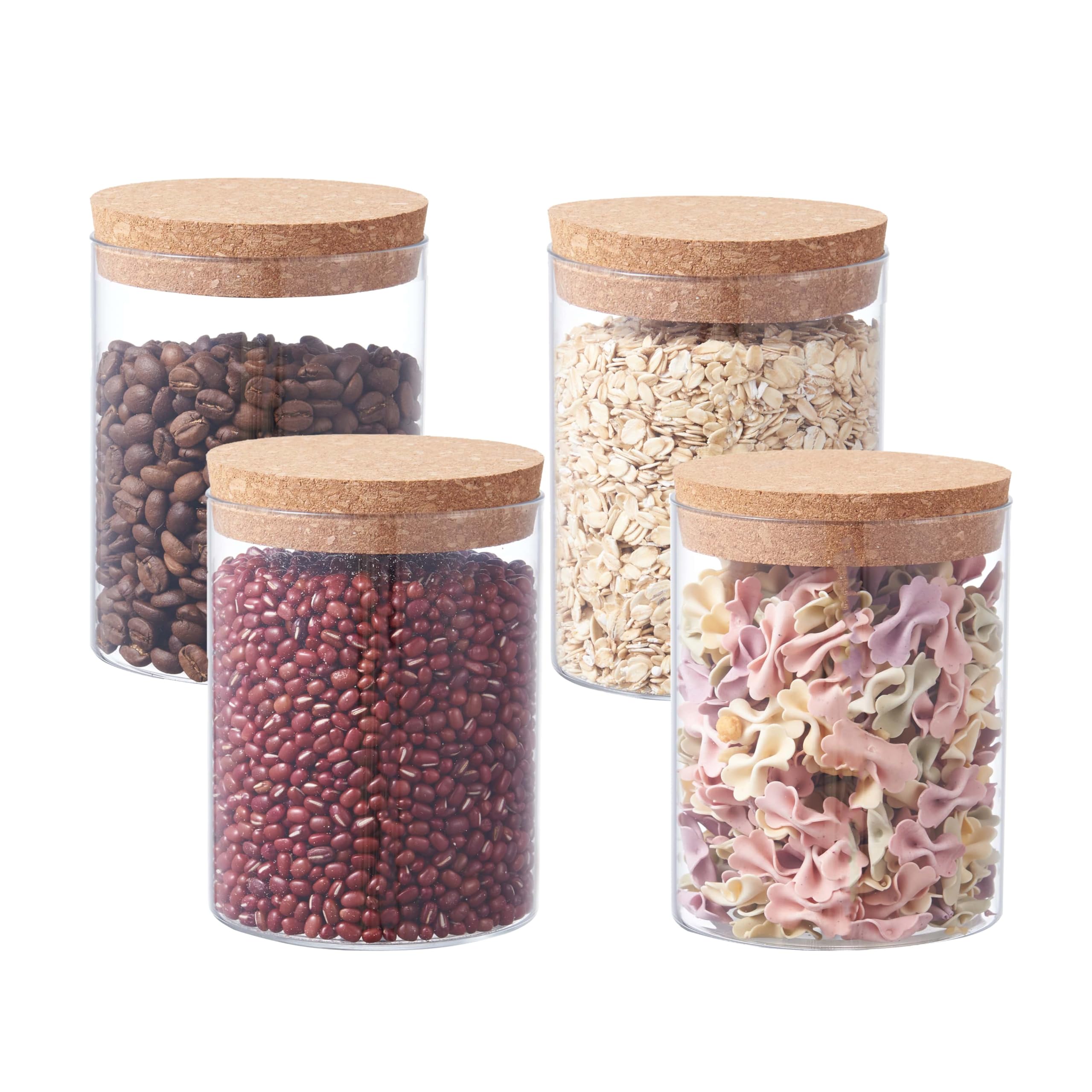 Ornami Clear Airtight Glass Pantry Storage Canister Jar With Cork Stopper Lid | Bpa-Free, Kitchen Storage Jar (4, 0.8L)