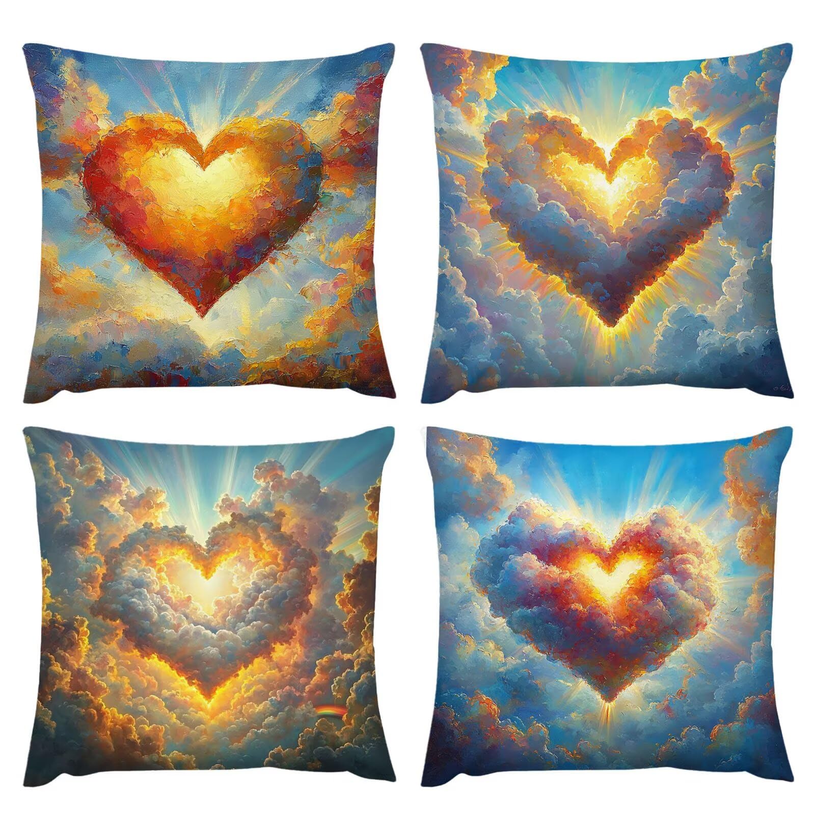 Housse coussin exterieur 45x45 en lin supérieur | Set de 4 Nuages Amour élégants