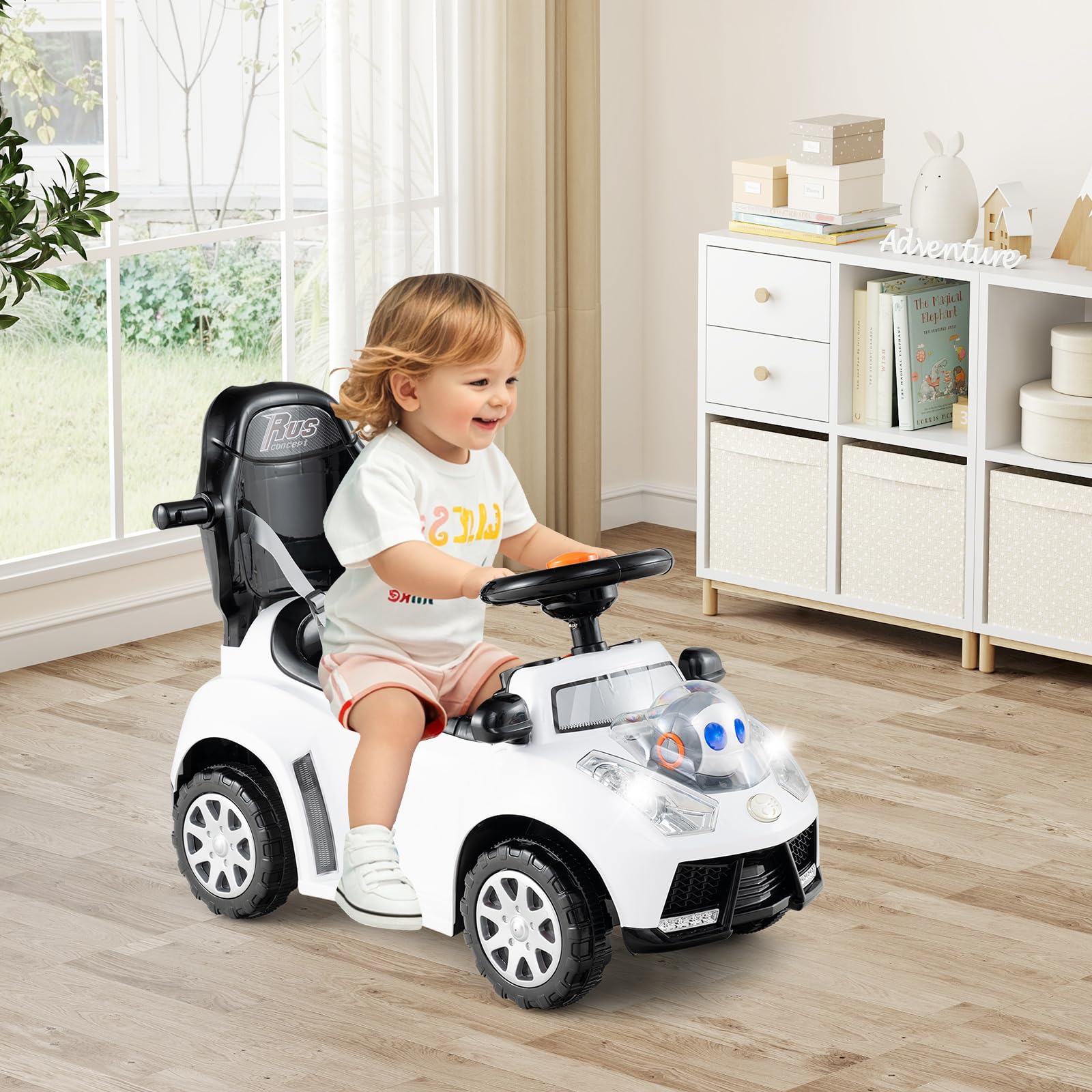 COSTWAY 3 in 1 Auto a Spinta Macchinina da Passeggio per Bambini 1+ Anni Bianco
