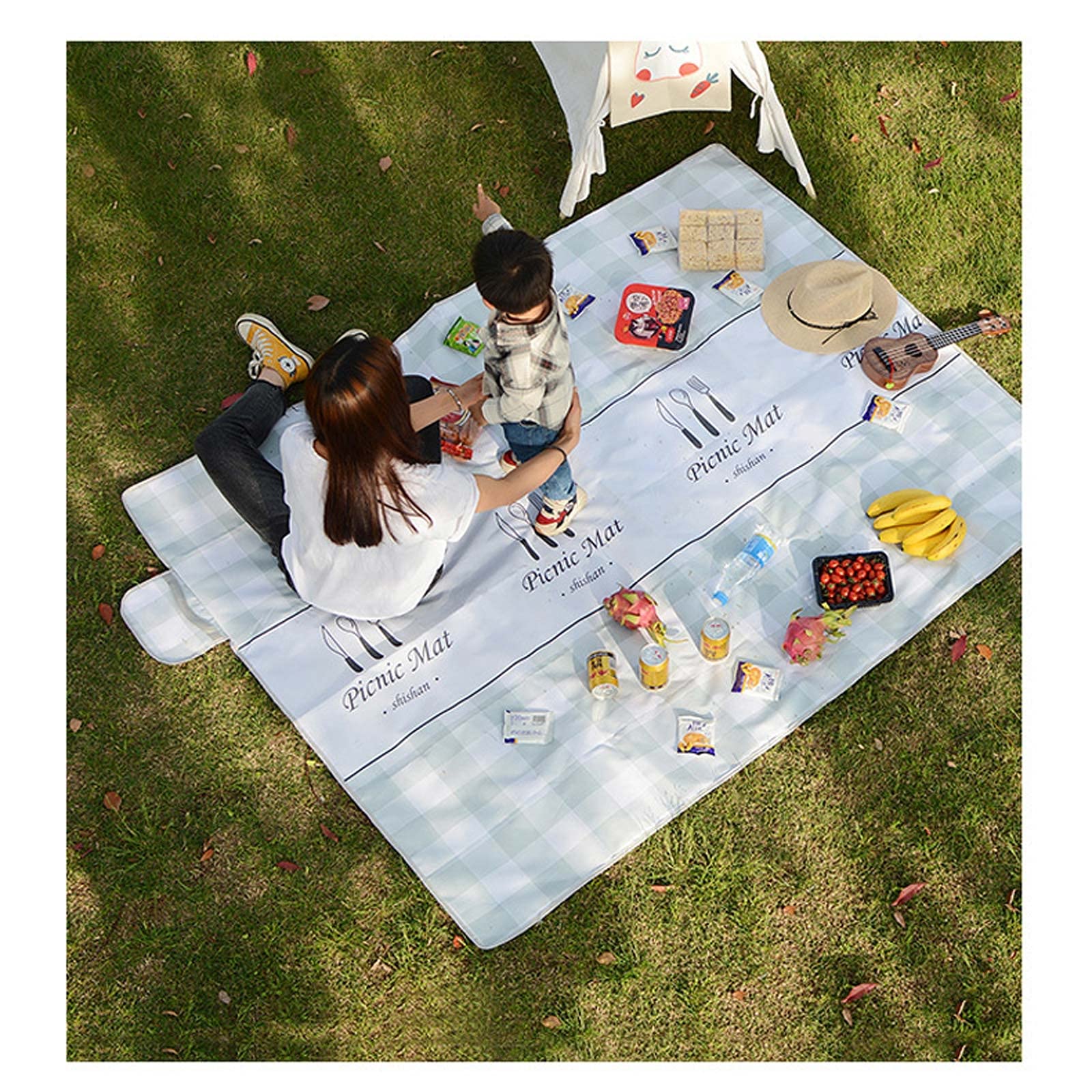Couverture de Pique-Nique Imperméable, 150x200 CM Portable Tapis Pique Niques, Natte de Plage Nappe Picnic pour Jardin Extérieur (Color : Green White Grid)