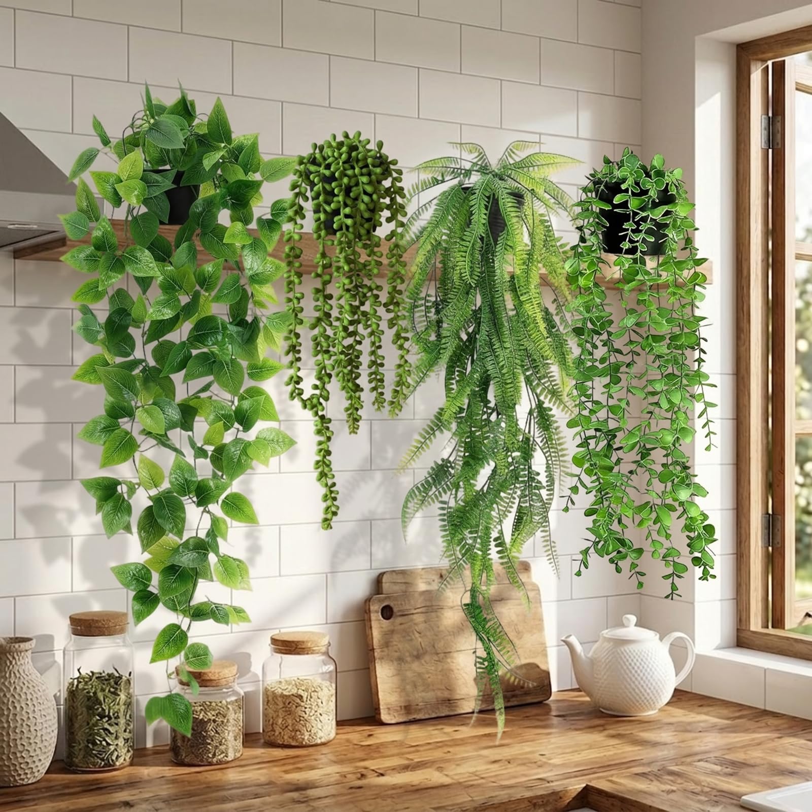 EOECL 4-Pack Artificial Hanging Plants