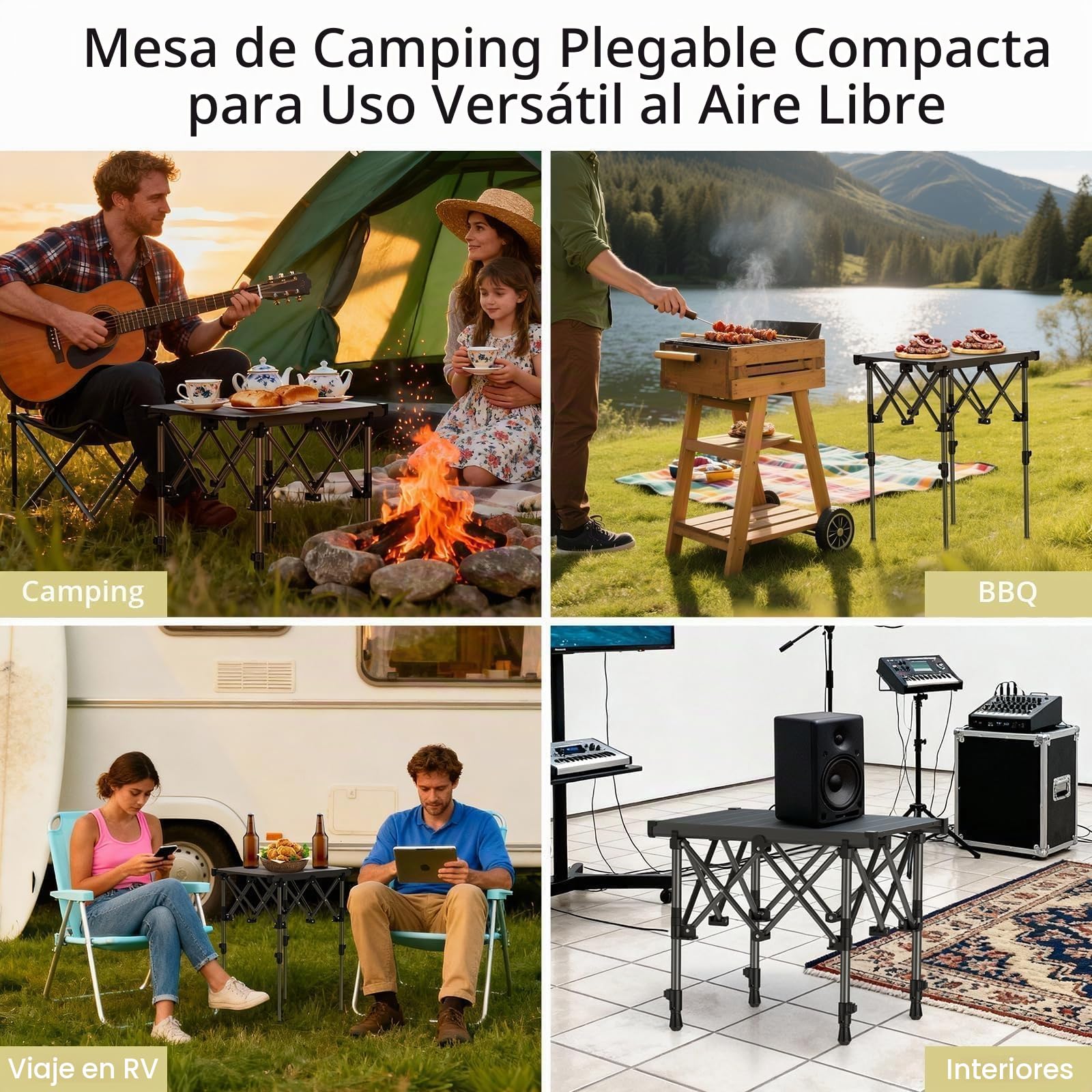 Anbte Mesa de Camping 50.5 x 41 x 44/70 cm,Aluminum Alloy | Mesa de Acampada Enrollable Cuadrada con Bolsa de Almacenamiento para al Aire Libre Patio de Picnic de Viaje de Caravana