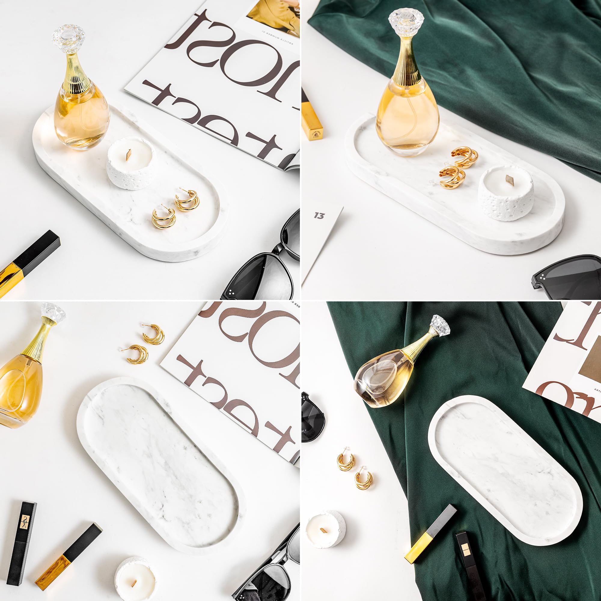 WORHE Marmor Tablett Beige 25cm - Natürlicher Travertin Organizer Für Badezimmer & Deko