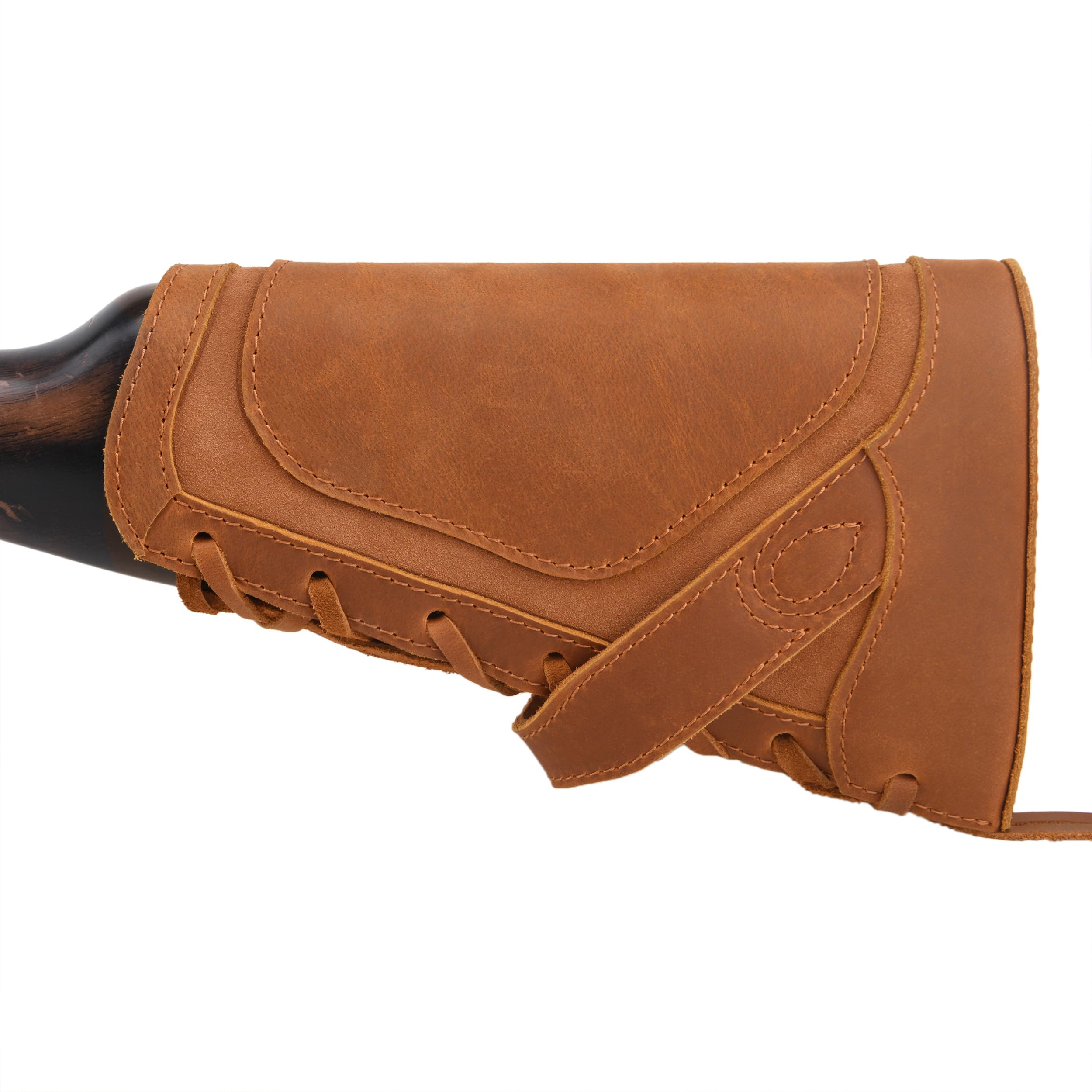 Tas Trost Leather Rifle Recoil Pad Buttstock with Ammo Holder, No Drill Cheek Rest Sleeve for .308 .22LR .45-70 .30-30 (#1 Brown, .22LR .17HMR .22MAG)