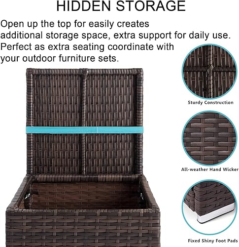 Miniatura 6 de Otomanas para exteriores para patio, otomana de mimbre de ratán con almacenamiento para reposapiés al aire libre, asiento para muebles de patio con