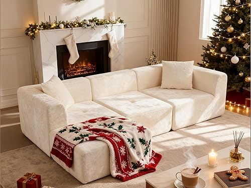 Sofá modular de 108 pulgadas, diván en forma de L, sofá deshuesado de felpilla de gran tamaño con asiento profundo, sin montaje, sofá nube de 3