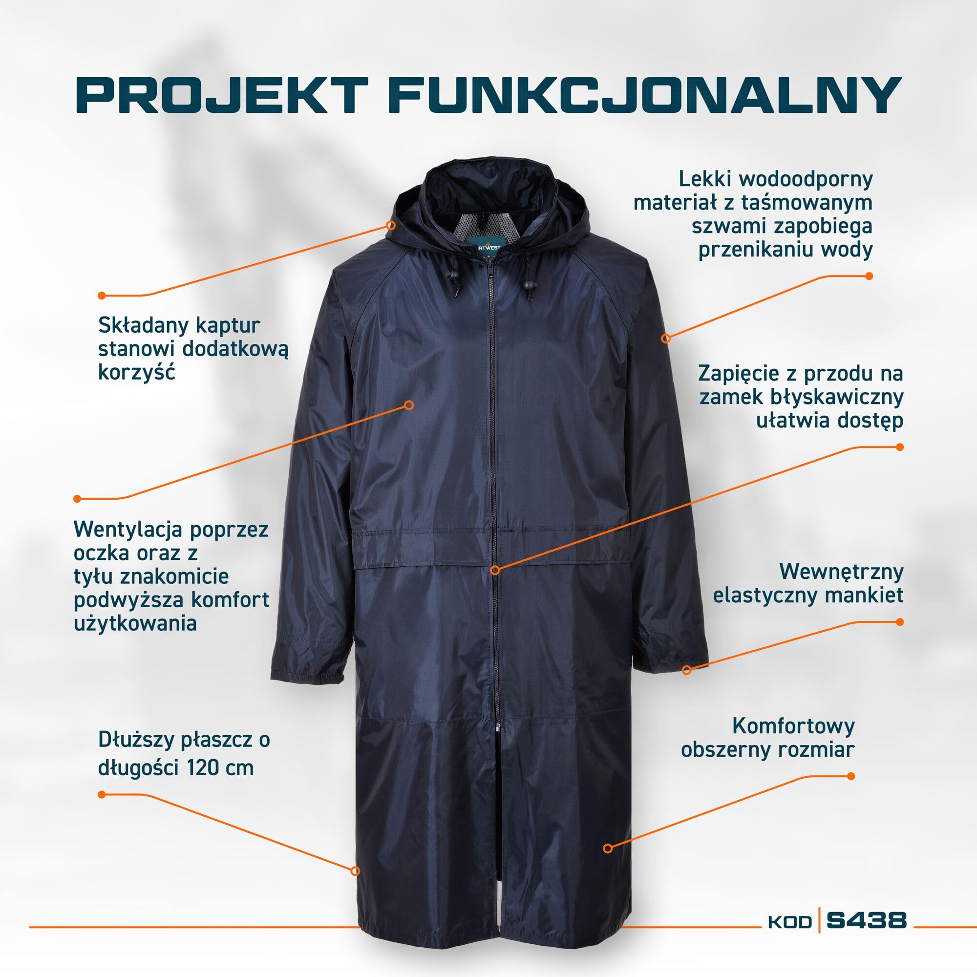 Portwest S438 Plaszcz wodoodporny Classic, Czarny, Rozmiar XXXL