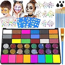 Face Painting Kit &ndash; 42 Colors Water Activated Face Paint Set, Easy Apply &amp; Remove, Skin-Safe &amp; Non-Toxic, Professional Kit with Brushes, Stencils &amp; Gems for Halloween, Party, Festival &amp; Cosplay