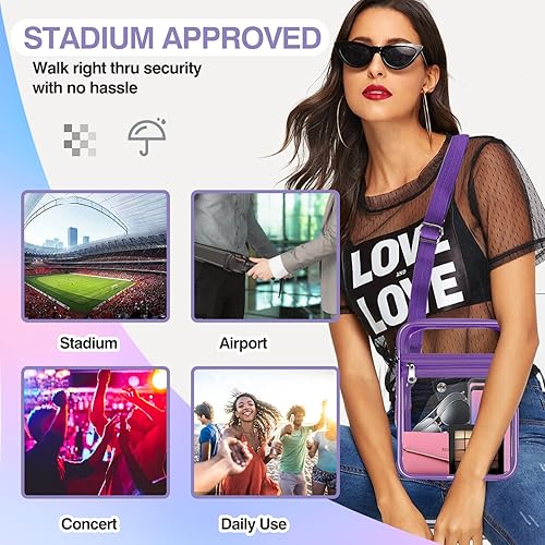 Miniatura 7 de Bolsa transparente aprobada para estadios, bolsa cruzada transparente, con correa de hombro ajustable para mujer, con bolsillo frontal