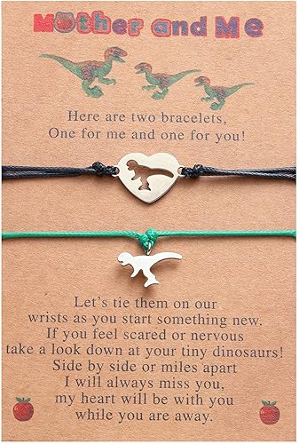 Juego de pulseras de regreso a clases para mamá y yo, pulseras de deseos a juego para el primer día de escuela, pulseras de corazón de dinosaurio,