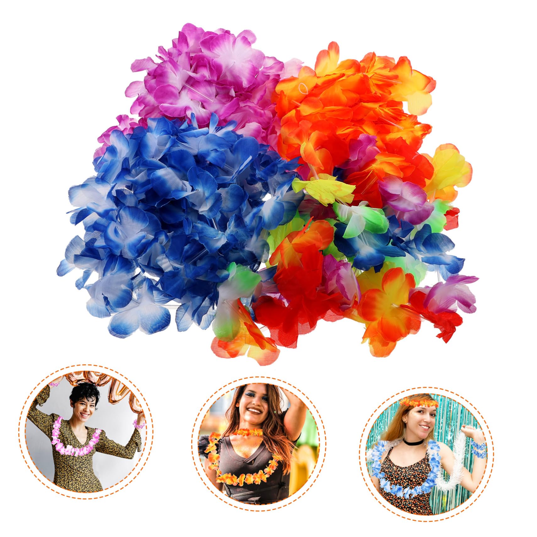 ABOOFAN 2 Sätze Hawaiianische Lei Blumengirlande künstliche blüten Weihnachtsdekoration Kinderarmbänder Halsketten Stirnband Hawaii-Blumenarmbänder Hawaii-Leinen Blütenblatt Kranz