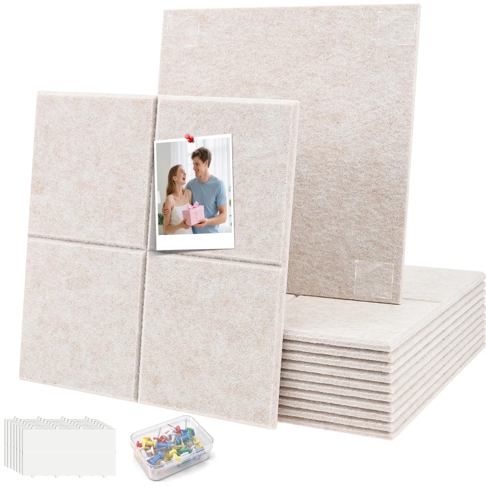 12 Pack Felt Board Tiles 30x30/Each, Large Bulletin Board with Pins Self-Adhesive Acoustic Wall Panels Cork Boards Alternative for Home Office Classroom Kids Room Rental Friendly Wall Decor(Oatmeal)