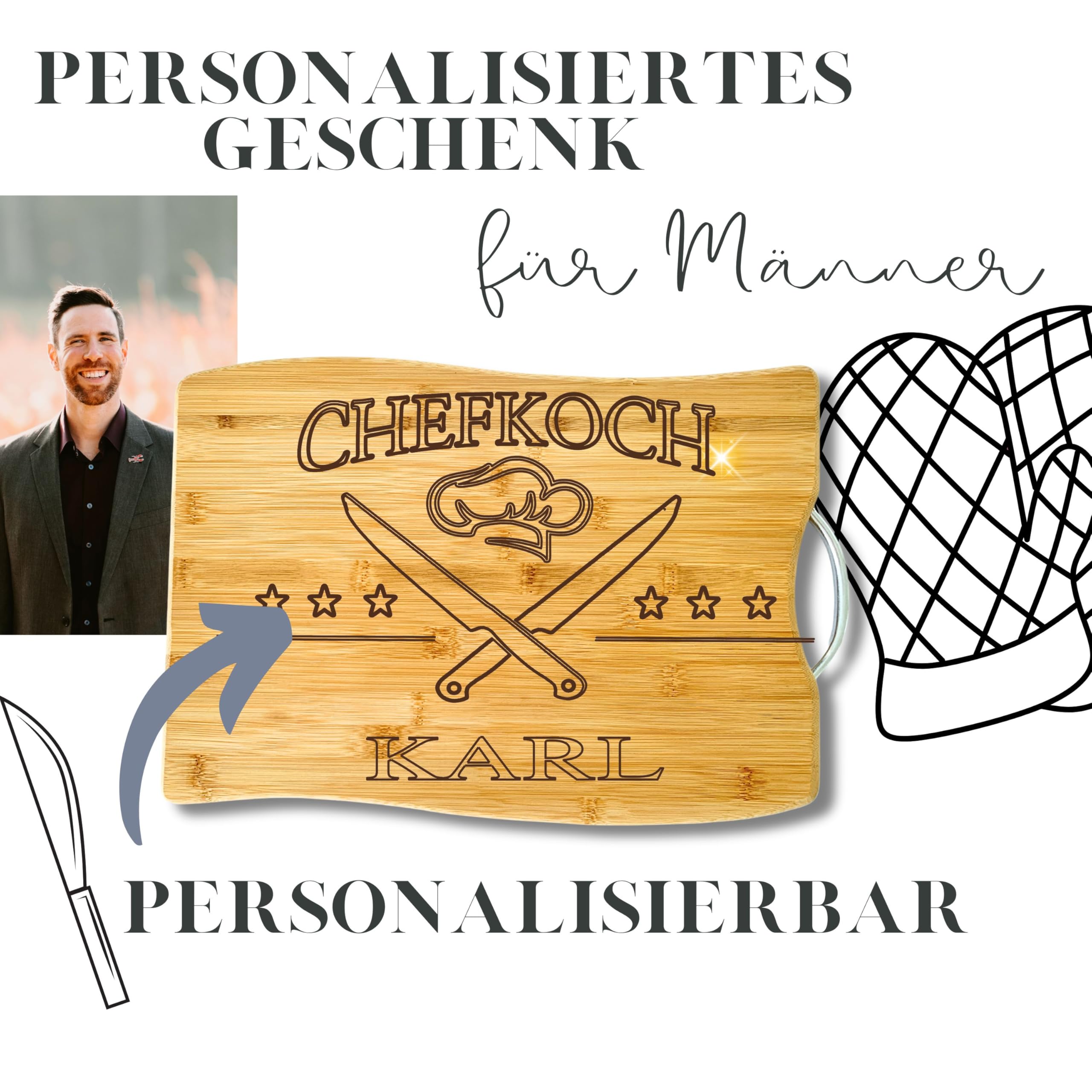 Personalisierte Geschenke Männer - Männergeschenke zum Geburtstag - Schneidebrett Holz mit Gravur als Geburtstagsgeschenke für Männer Papa