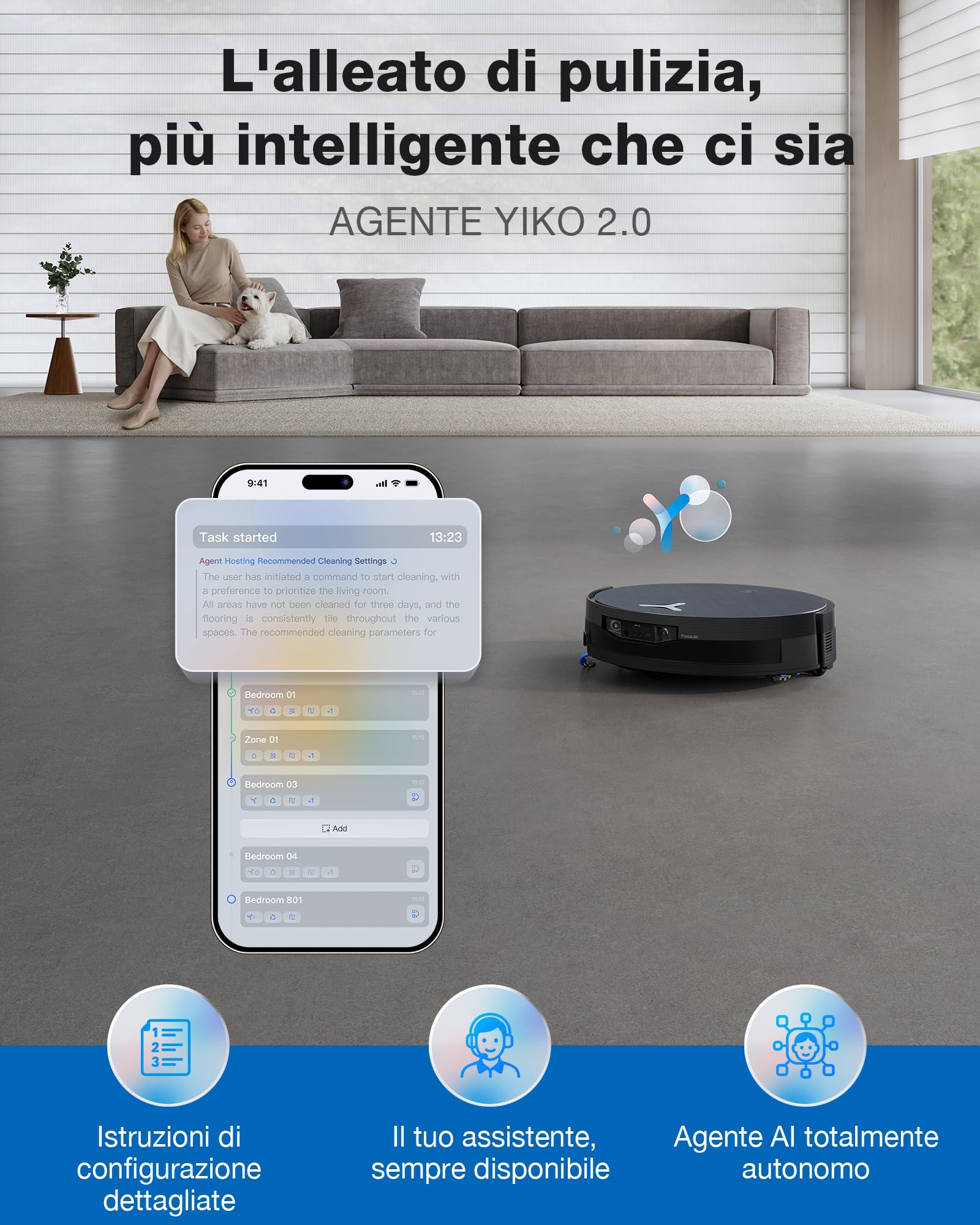 ECOVACS X12 OMNICYCLONE Care Complete Robot aspirapolvere lavapavimenti, BLAST e 22.000 Pa, FocusJet anti-macchie, PowerBoost ultrarapido, OZMO ROLLER 3.0, rullo esteso, PureCyclone 2.0