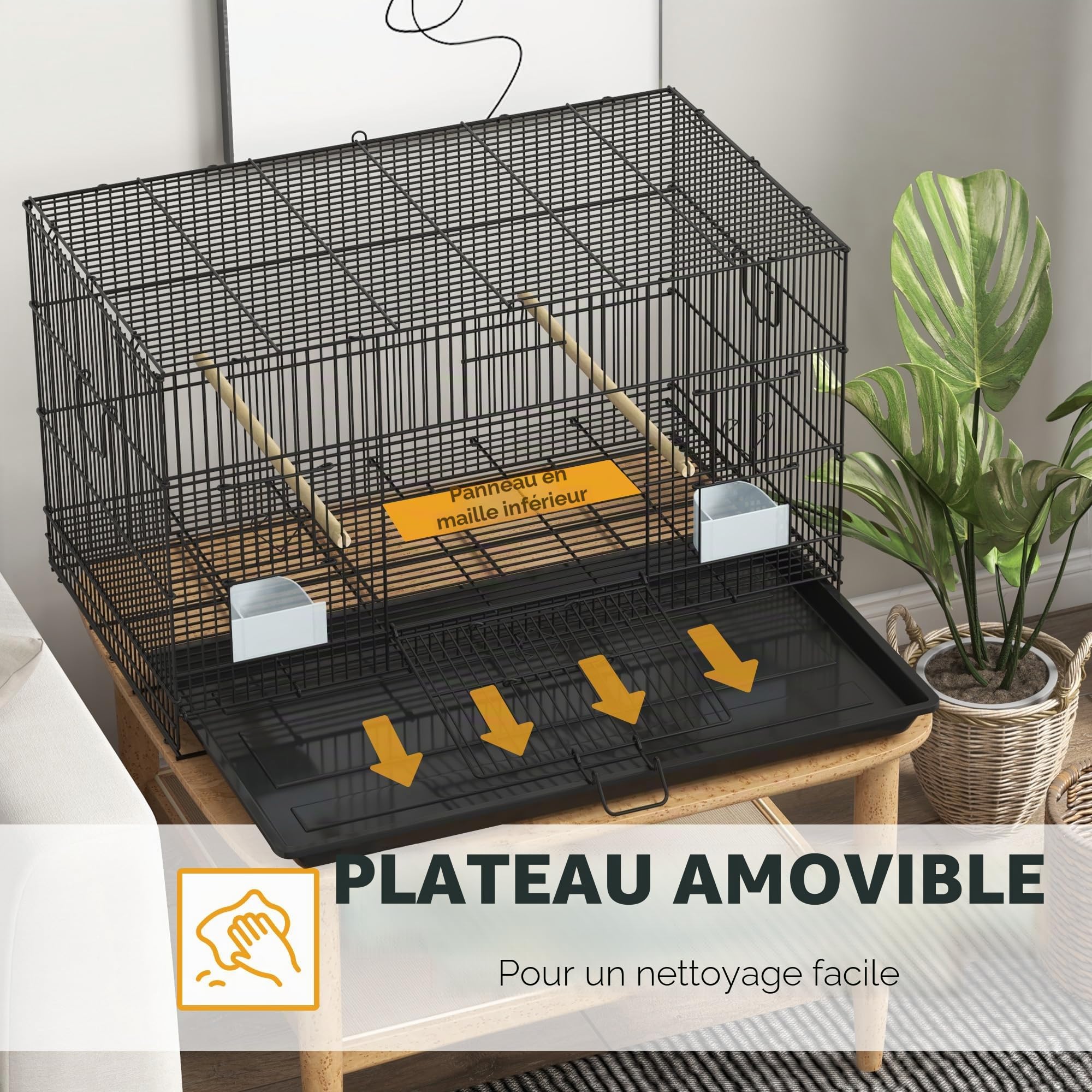 PawHut Cage pour canaris et perruches 30"x18"x18" Noir