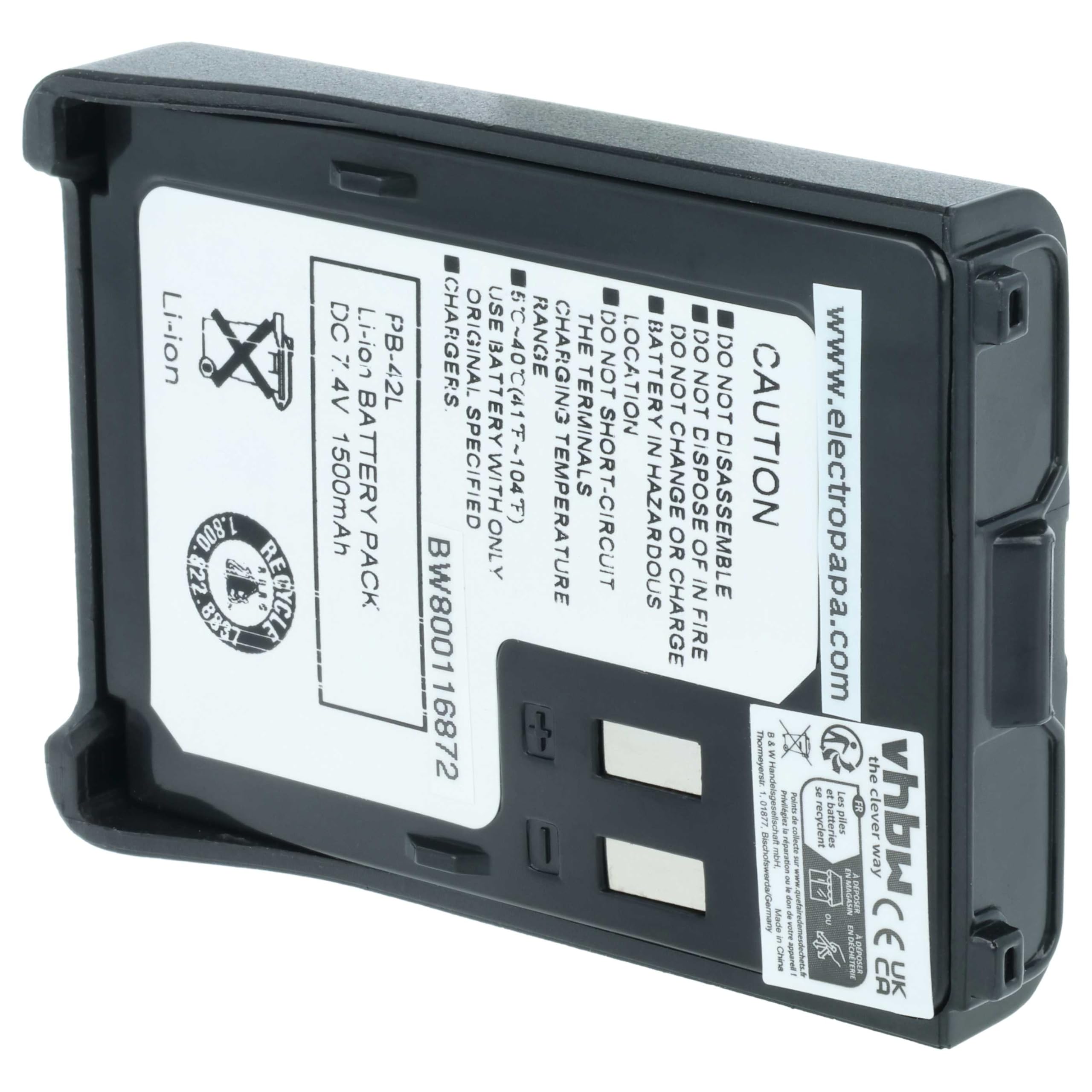 vhbw batteria compatibile con Kenwood TH-F6, TH-F6A, TH-F6E, TH-F7, TH-F7A, TH-F7E, TH-FTE radio (1500mAh, 7,4V, Li-Ion)