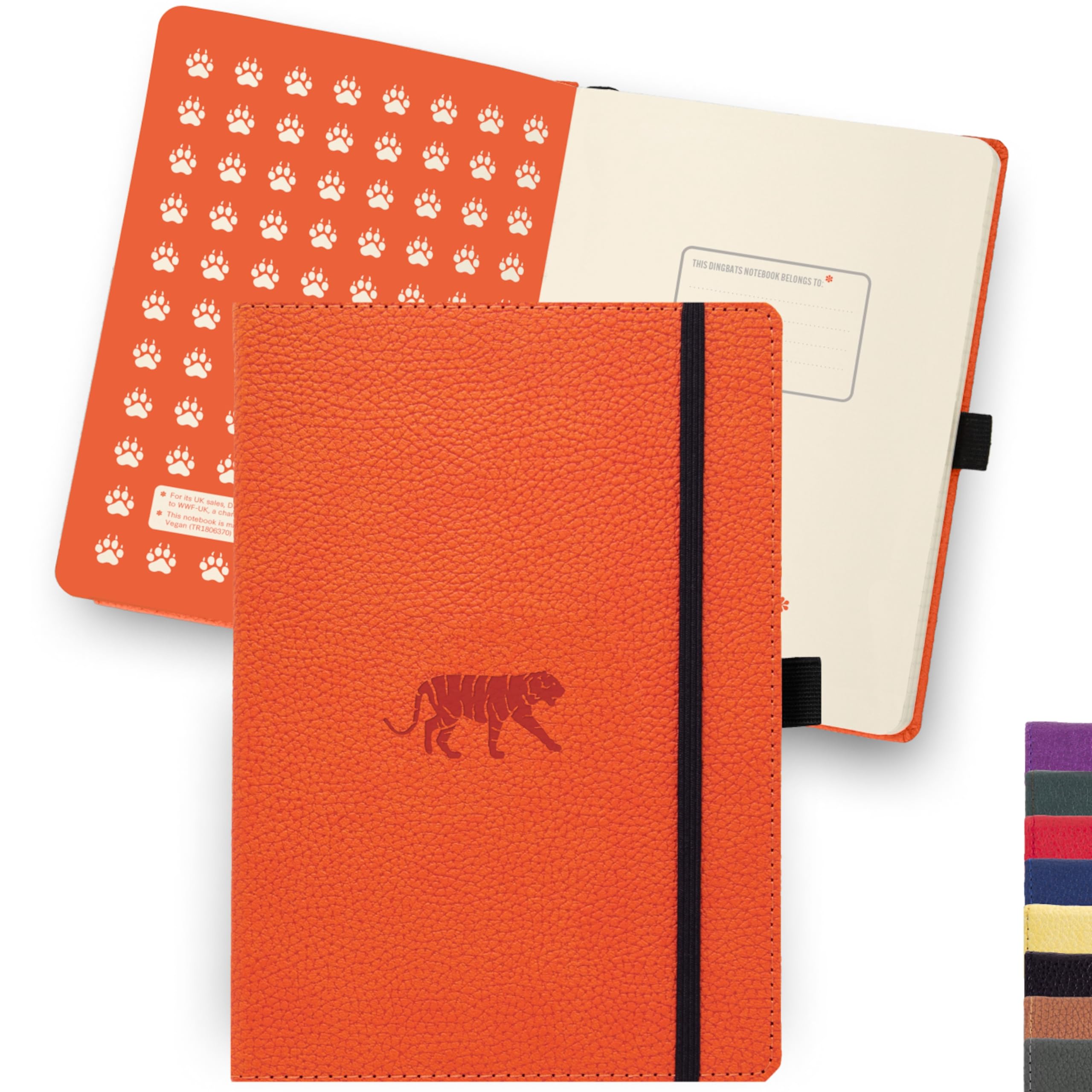 Dingbats - Wildlife Cuaderno Mediano Rayado, Tigre Anaranjado, A5 - Tapa Dura - Papel Crema De 100 Gsm A Prueba - Incluye Cierre Elástico Y Marcador