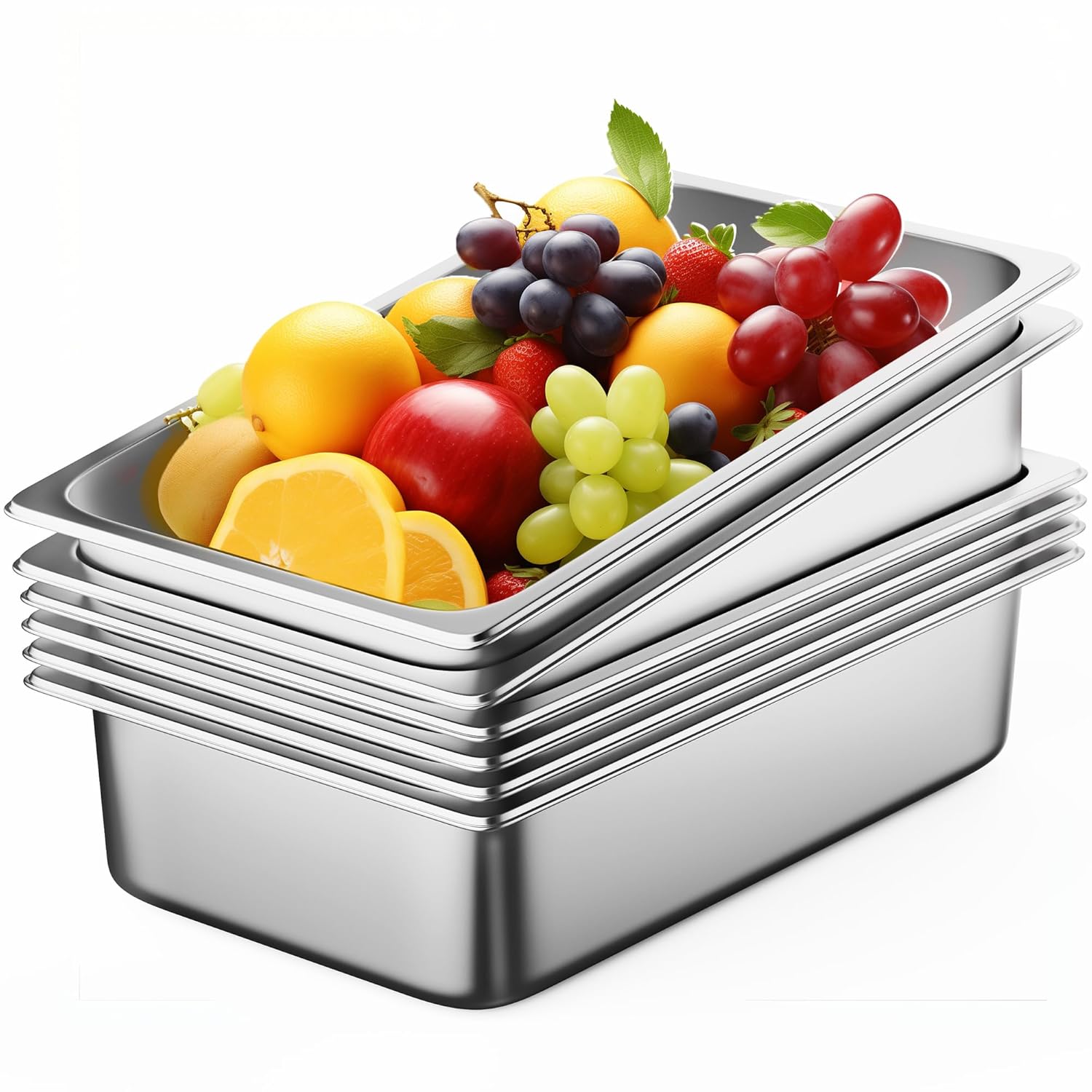 6 Pack Hotel Pans, Full Size 6" Deep Stainless Steel Steam Table Pan, 20.8" L x 12.8" W 22 Gauge Metal Commercial Catering Food Pans Anti Jam Food Storage Containers 1/1 SIZE 6 INCH