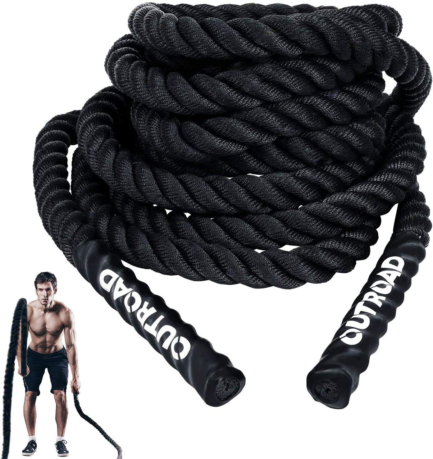 Heavy Battle Ropes 1.5 inch 30 ft- Polyester Workout Rope Full Body Workout Equipment for Crossfit Training, Home Gym or Fitness Exercise, Building Muscle
