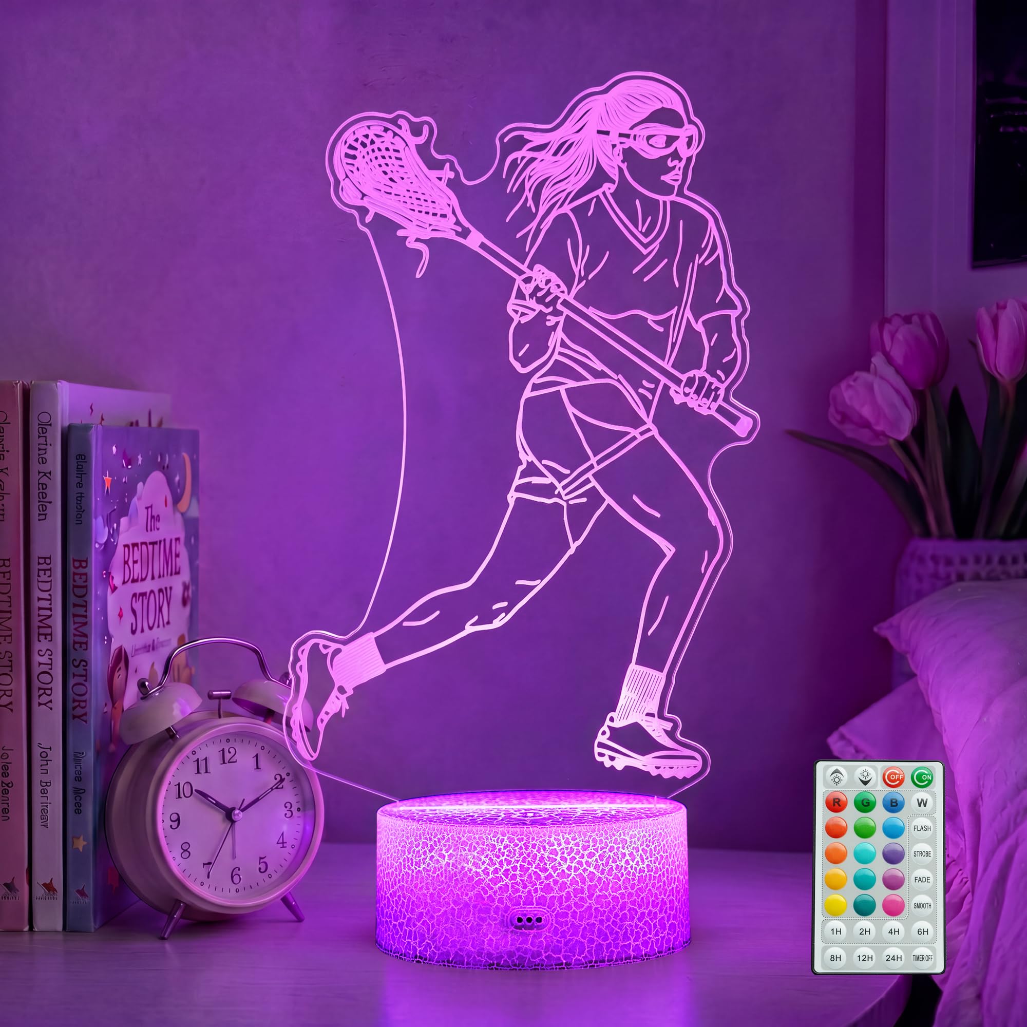 Lacrosse Gifts for Girls, 3D Night Light Lamp with Remote Control, 16 Colors Changing, Timer and Dimmable, Room Decor for Lacrosse Women, Mom, for Birthday Holiday Christmas