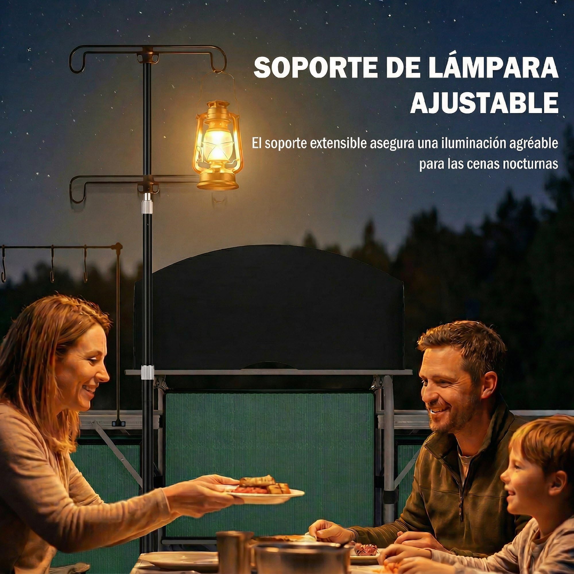 Outsunny Mueble Cocina Camping Armario Camping Plegable con Mesas Armarios Ganchos Estructura de Aluminio Poste de Luz Ajustable Paravientos y Bolsa de Transporte para Acampada 172x48x130 cm Verde