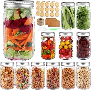 Wide Mouth Mason Jars 32 oz with Airtight Lids and Bands, 12 Pack Quart ...