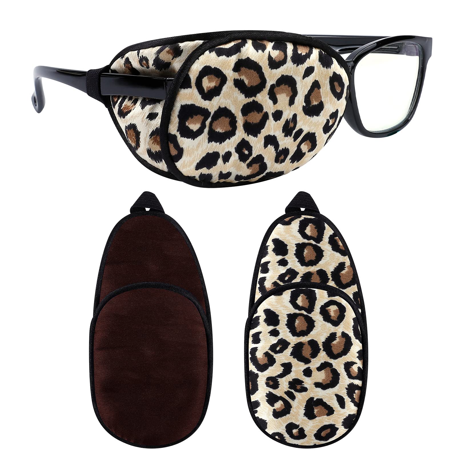 eZAKKA Eye Patches for Adults, Eye Patch for Glasses Silk Patch for Lazy Eye Amblyopia Strabismus and After Surgery (Brown+Leopard)