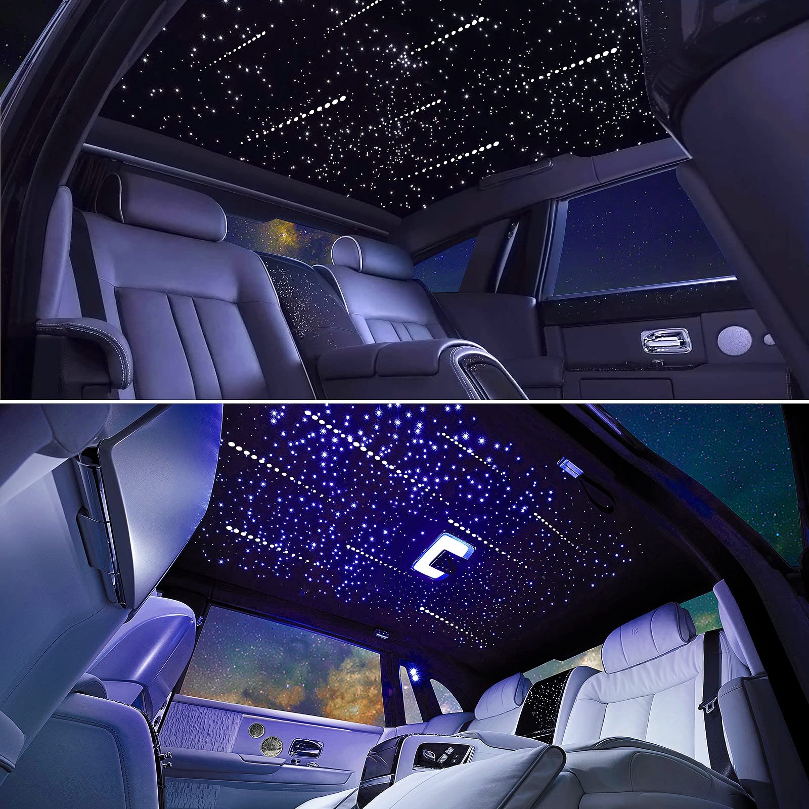 Meteor 16W fibra óptica led, luces de fibra óptica con modo Bluetooth/Remoto/Música, Cable de fibra 450pcs*0.75mm*3m+kit de estrella fugaz para techo de coche