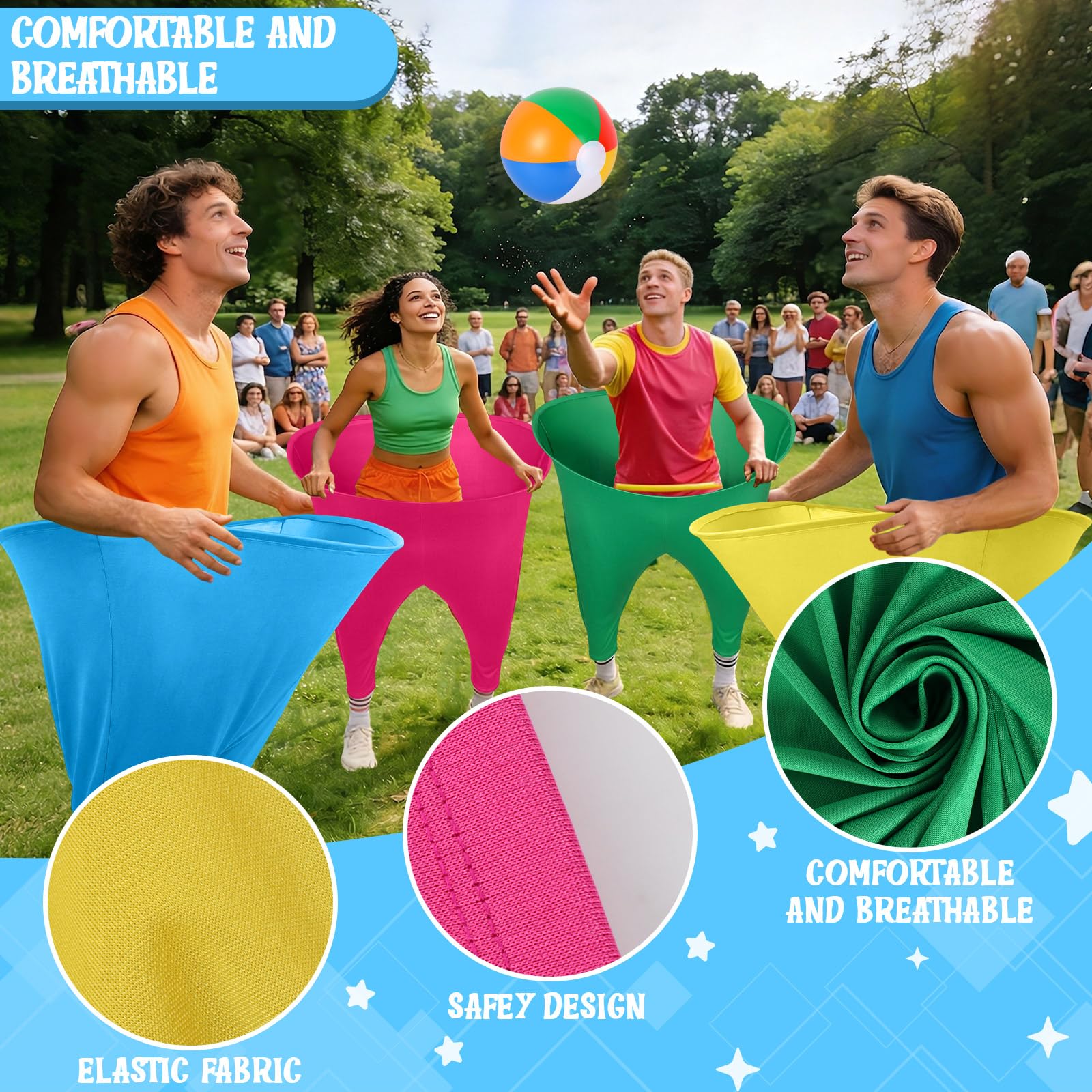 Confezione da 8 pantaloni giganti colorati per nonna, con 32 palline rimbalzanti e 8 pompe ad aria, divertenti giochi all'aperto per adulti, famiglia, cortile, prato, attività, carnevale, feste