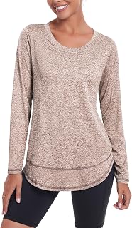 Women's Long Sleeve Sports Tops, Sports Yoga T Shirt Workout Running Tops, Ladies Gym Sport Top, Round Neck Workout Clothes T Shirts for Women