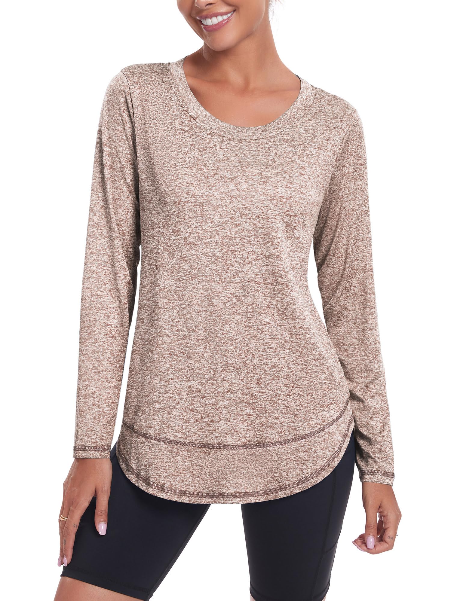 Maglietta Sportiva Donna Manica Lunga - Top Running Yoga Fitness Traspirante Con Fori Per Pollici