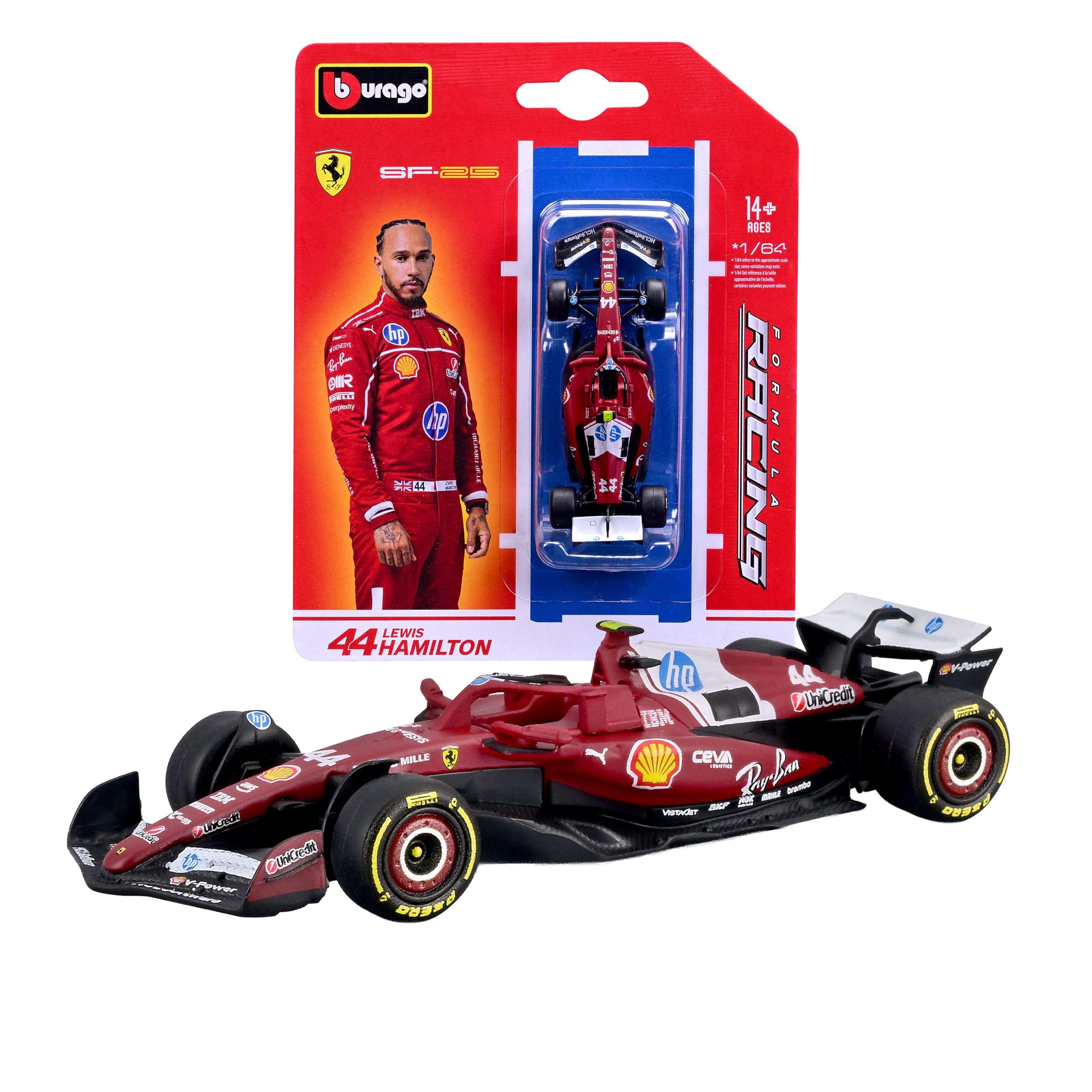 Bburago - F1 Ferrari SF-25#44 Lewis Hamilton 2025, 1:64 Scale Diecast Car, Detailed Formula 1 Single-Seater Replica, Official Ferrari Licence, Collectible Blister Pack, Recommended Age 14+